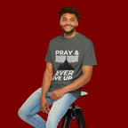 Pray & Never Give Up T-Shirt — Inspirational Christian Mountain Tee