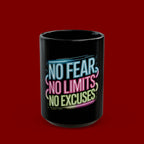 Motivational Mug — "No Fear, No Limits, No Excuses" Neon Coffee Cup