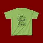 Kids T‑Shirt — "God Will Add Strength to Your Strength" Inspirational Faith Tee