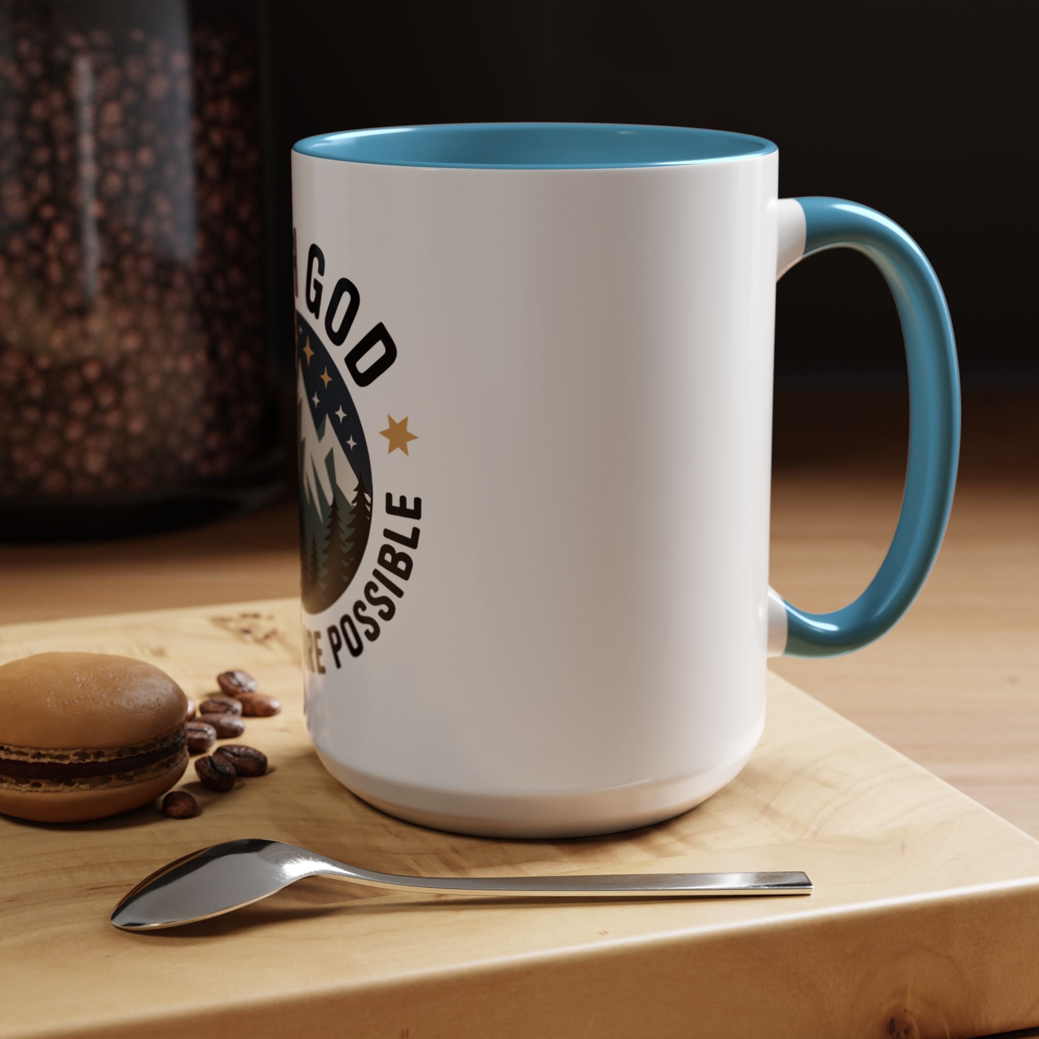With God All Things Are Possible Accent Coffee Mug — Inspirational Faith Mountain Mug (11/15oz)
