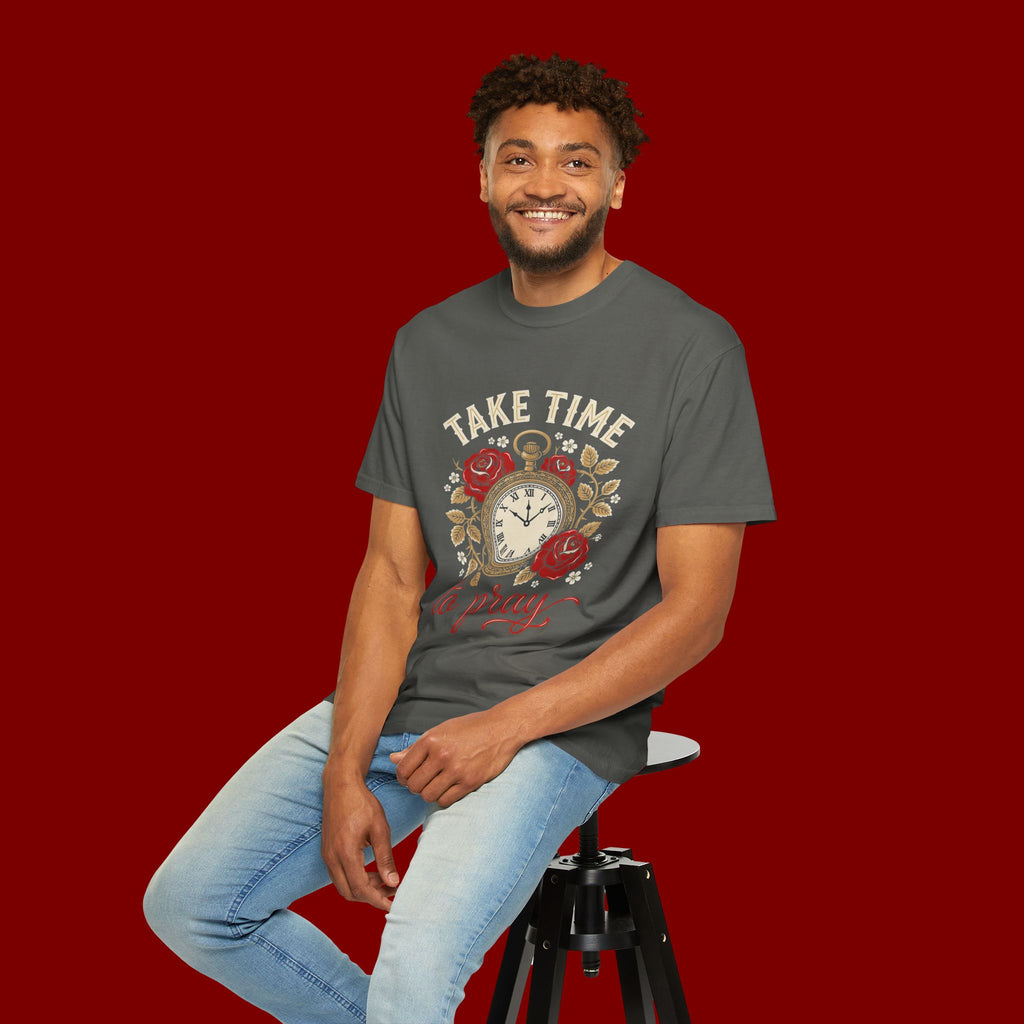 Take Time to Pray T‑Shirt — Vintage Pocket Watch & Roses Spiritual Tee