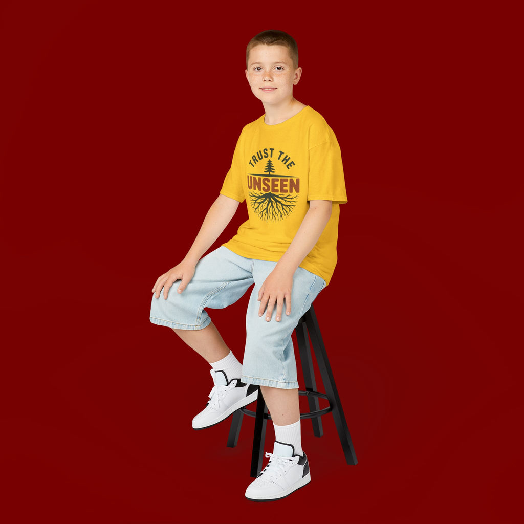 Kids T‑Shirt — "Trust the Unseen" Tree & Roots Inspirational Graphic