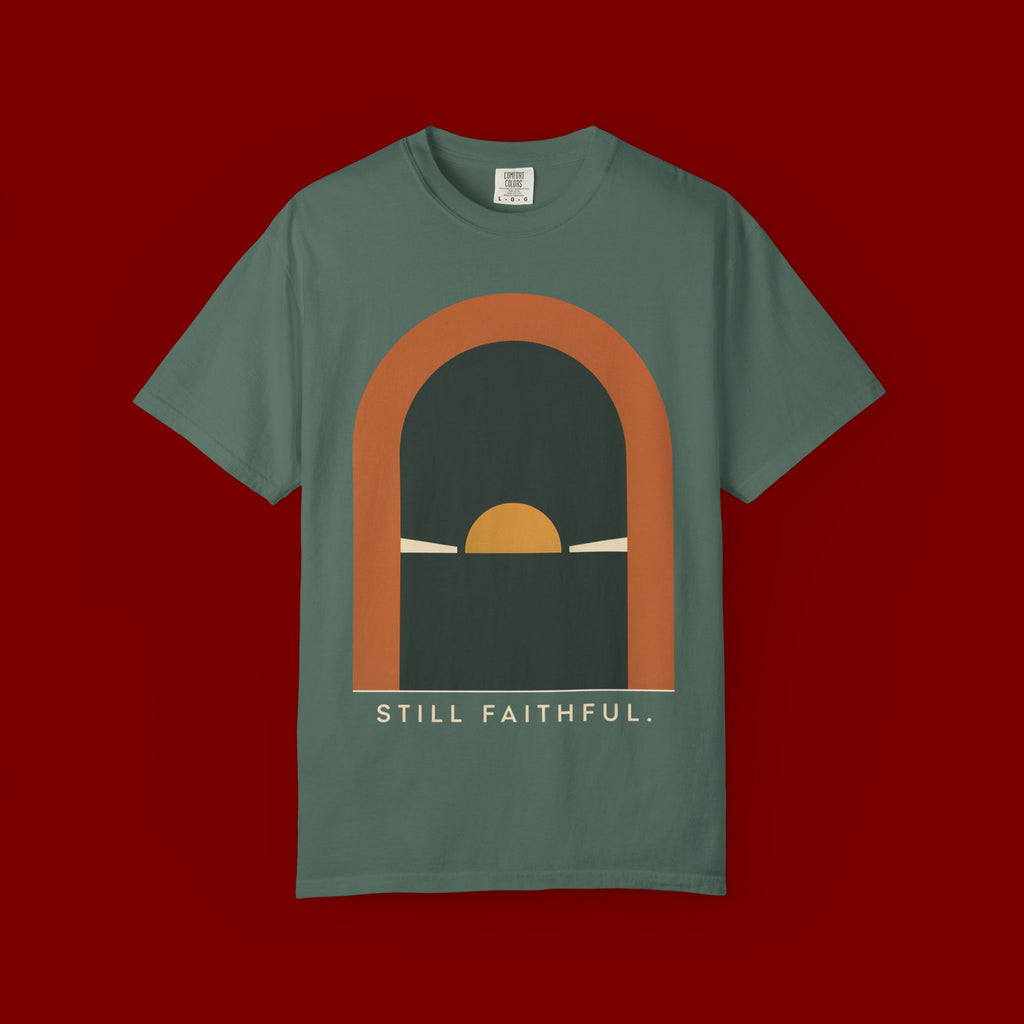 Still Faithful Sunset T-Shirt — Minimal Christian Graphic Tee