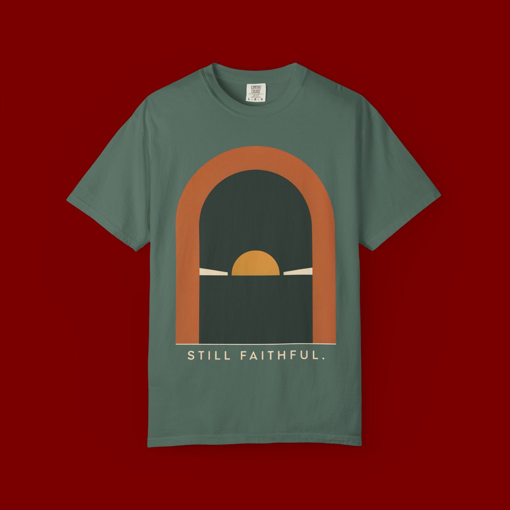 Still Faithful Sunset T-Shirt — Minimal Christian Graphic Tee