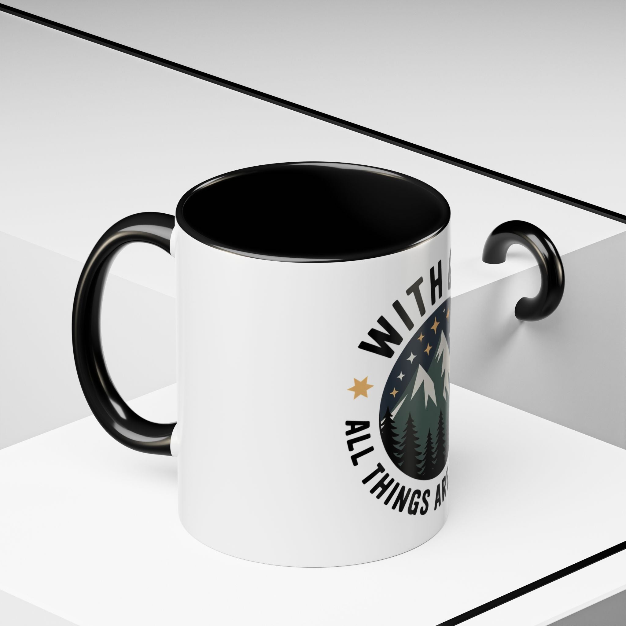 With God All Things Are Possible Accent Coffee Mug — Inspirational Faith Mountain Mug (11/15oz)