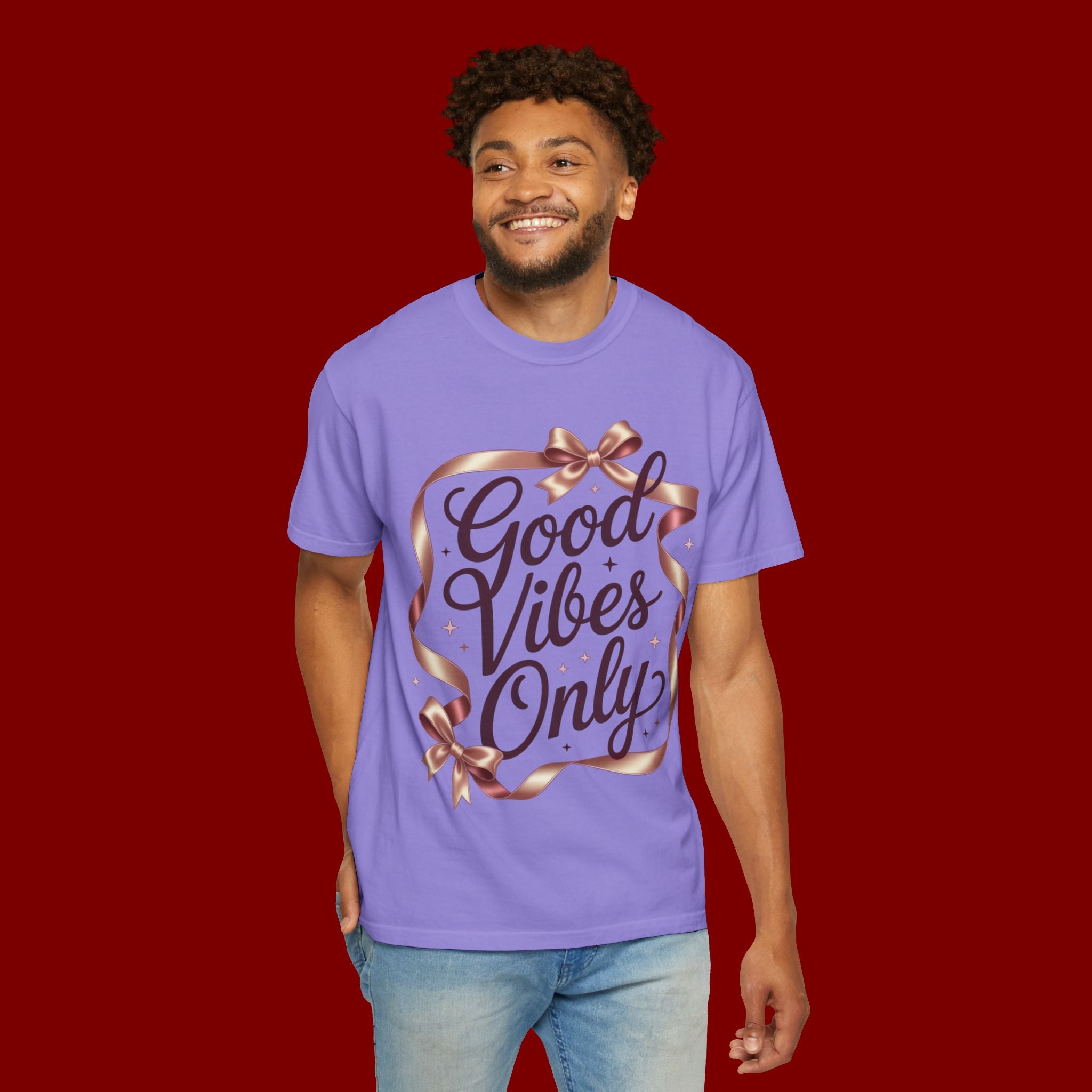 Good Vibes Only T-Shirt — Positive Message Graphic Tee with Ribbon Design