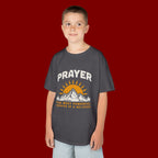 Kids Tee — "Prayer: The Most Powerful Weapon of a Believer" Mountain Sun Graphic