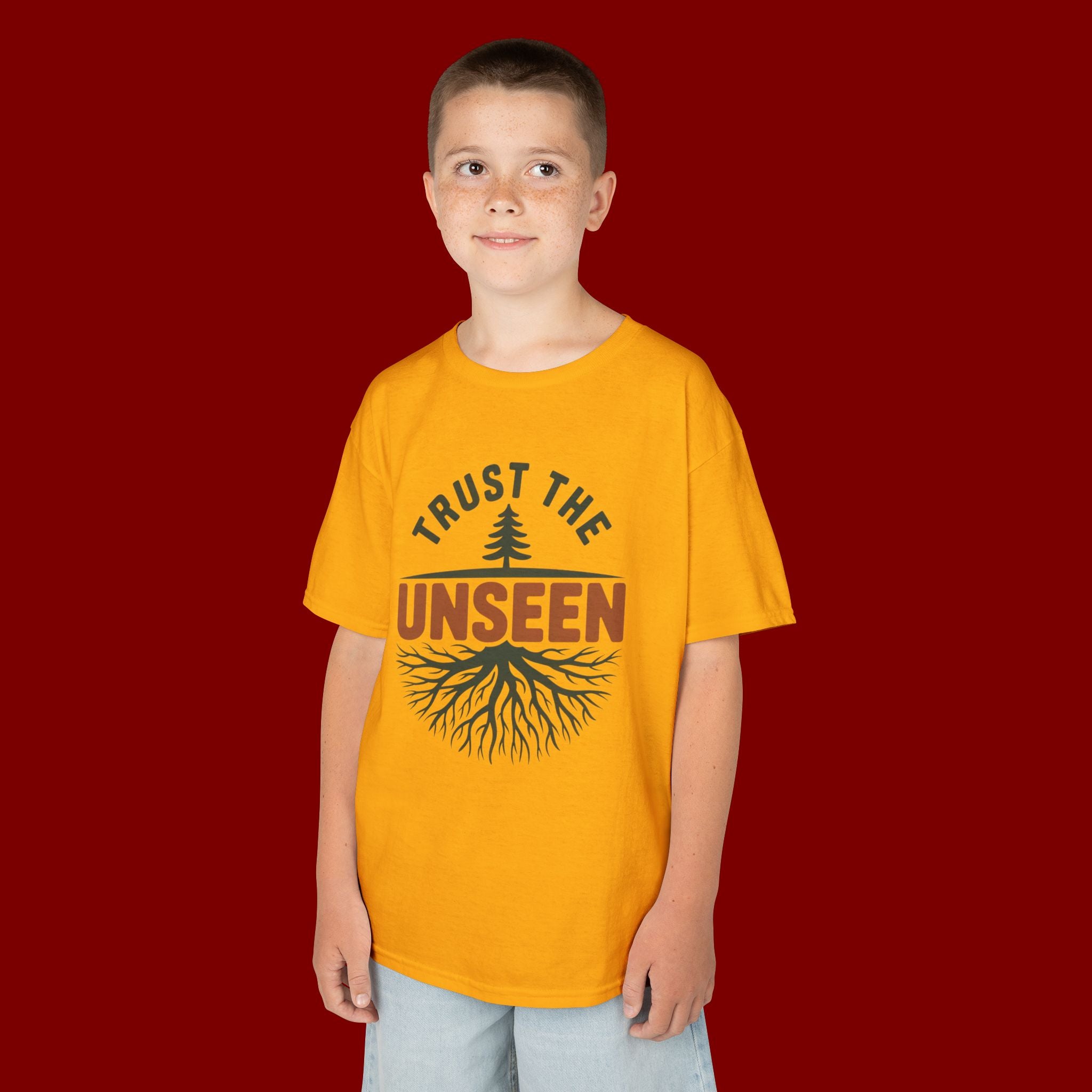 Kids T‑Shirt — "Trust the Unseen" Tree & Roots Inspirational Graphic