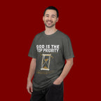 God Is The Top Priority T-Shirt — Faith Christian Inspirational Tee with Hourglass Design