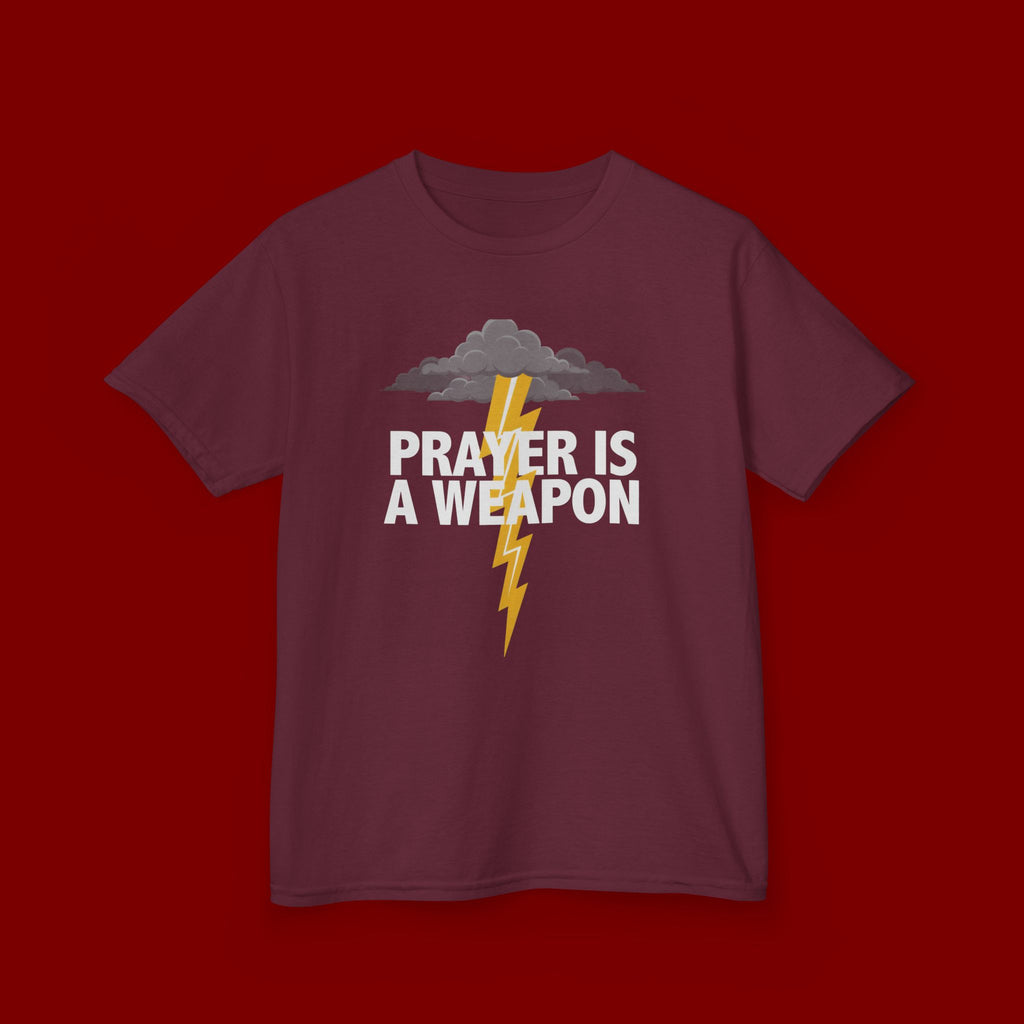 Kids Tee — "Prayer Is A Weapon" Lightning Graphic Christian Shirt