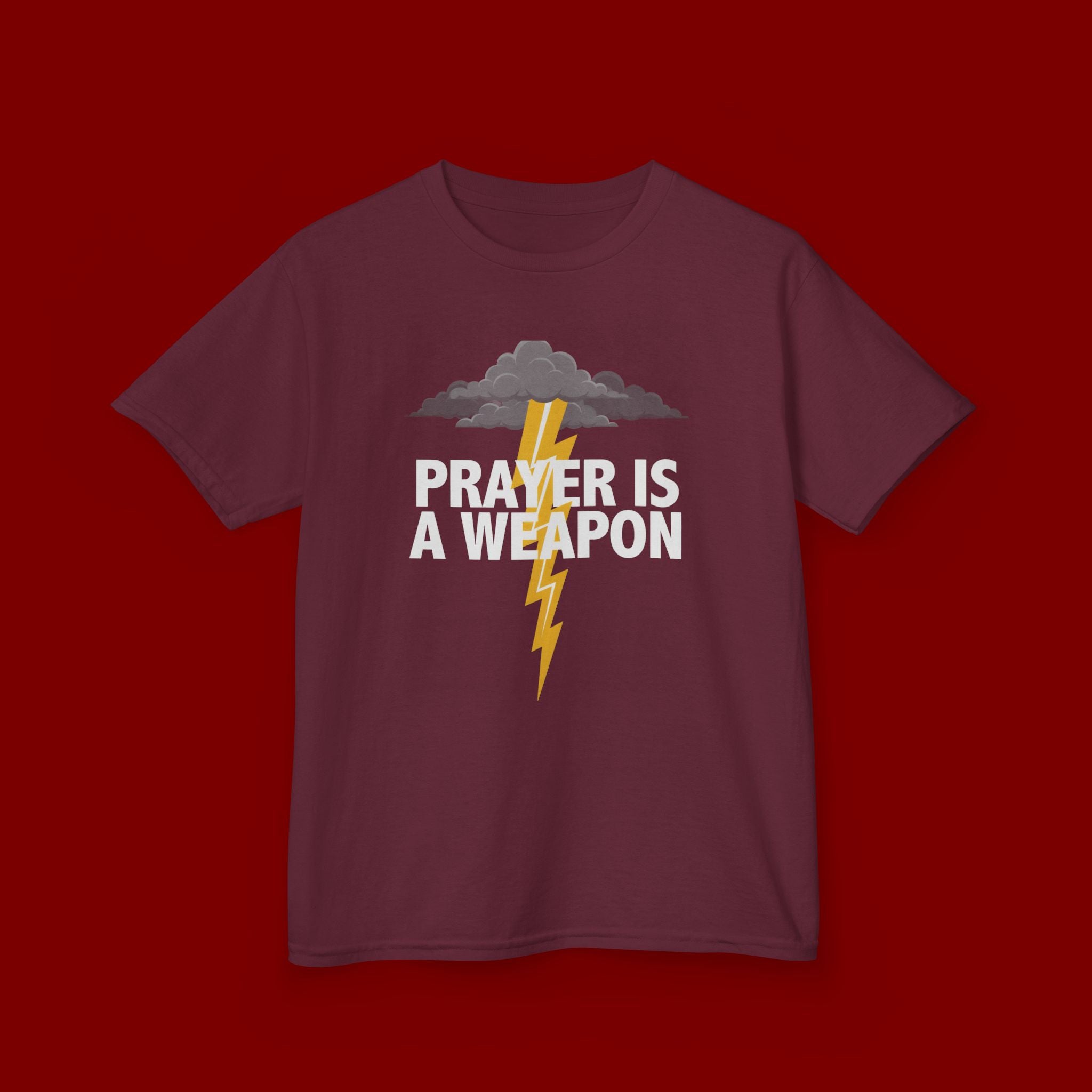 Kids Tee — "Prayer Is A Weapon" Lightning Graphic Christian Shirt