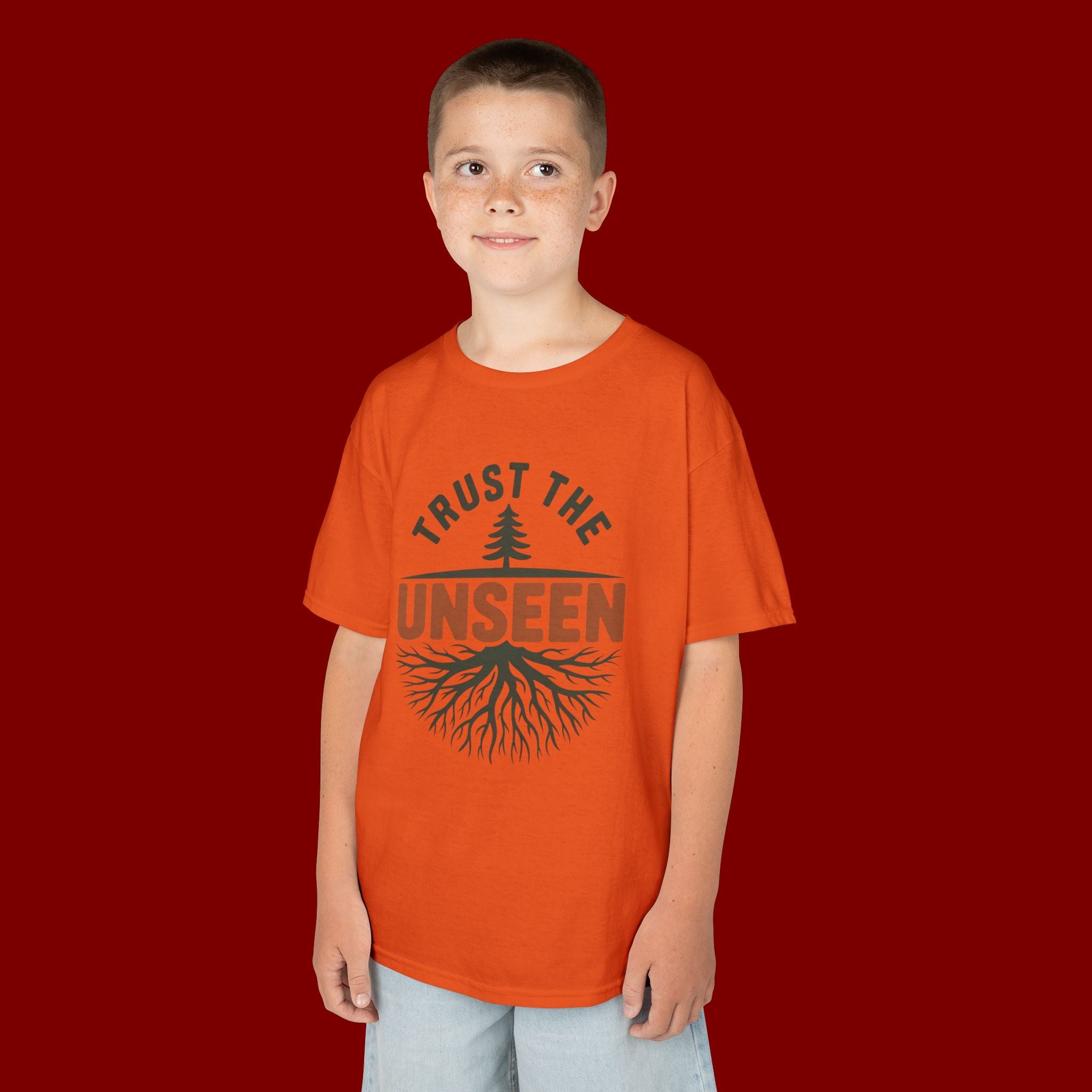 Kids T‑Shirt — "Trust the Unseen" Tree & Roots Inspirational Graphic