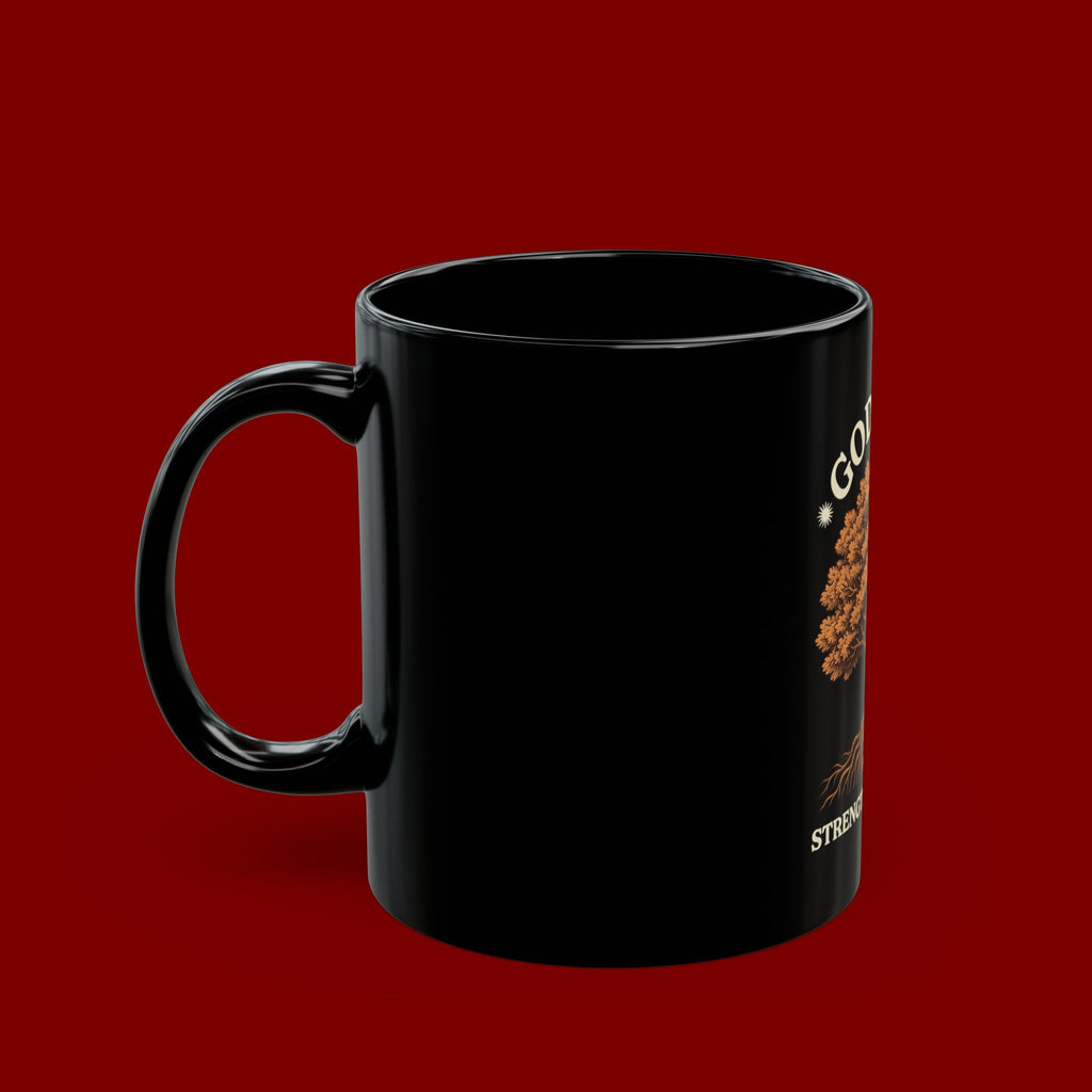 God Is My Strength and Power Black Mug — Faith Tree Coffee Cup (11oz/15oz)