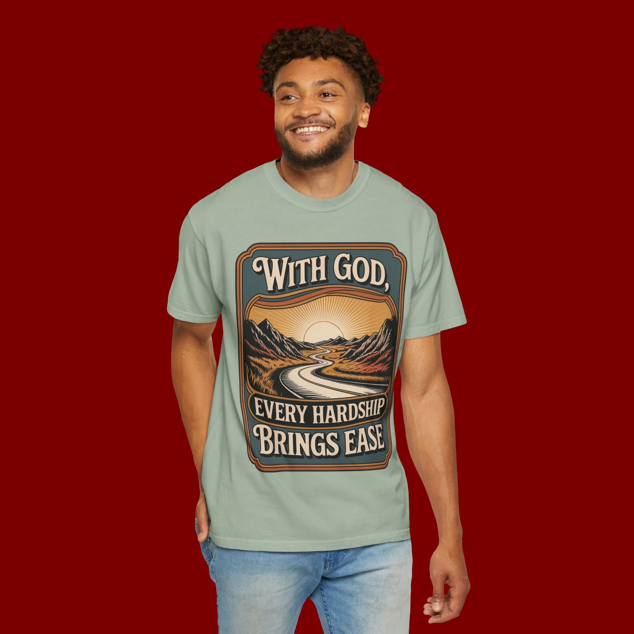 Inspirational Graphic T-Shirt — "With God, Every Hardship Brings Ease"