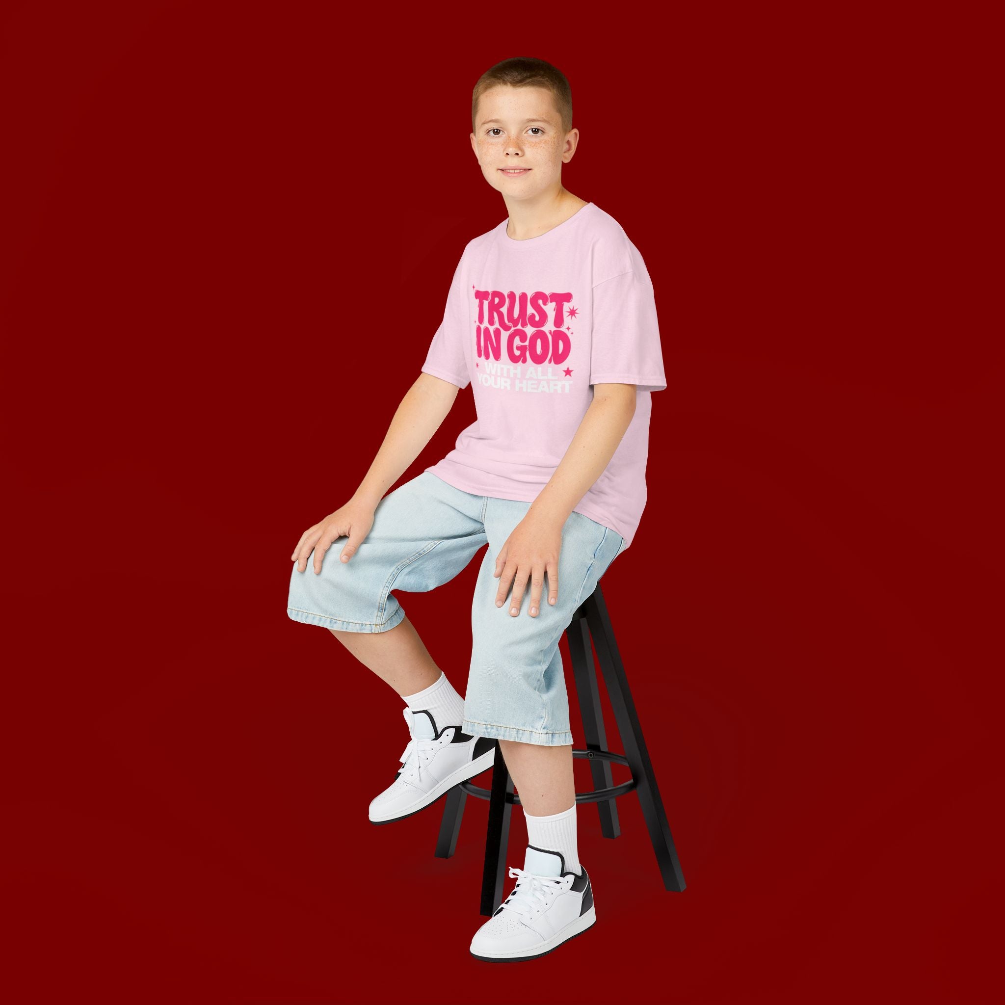 Kids Tee — "Trust in God" Pink Faith Graphic Shirt