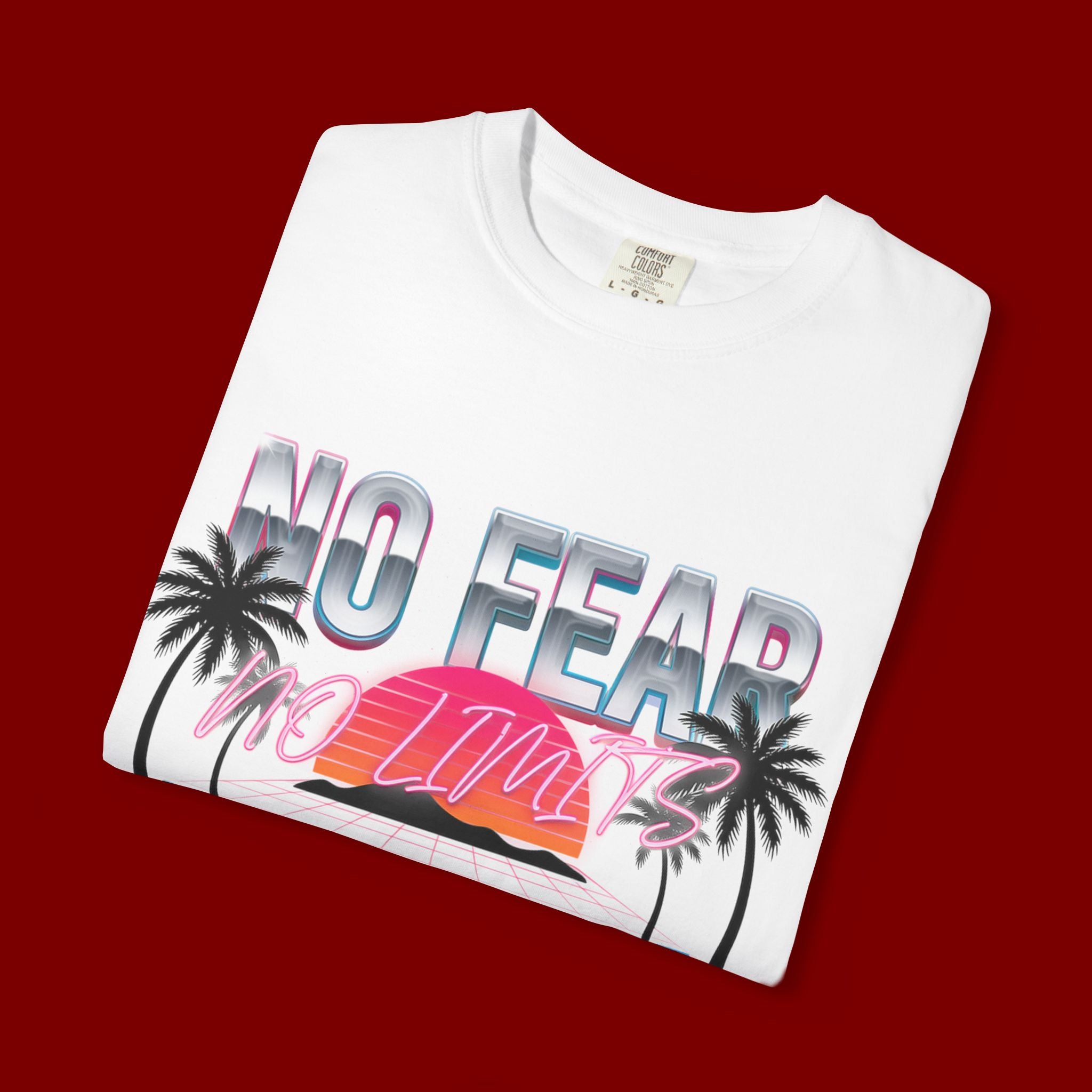 No Fear, No Excuses T-Shirt — Retro Sunset Palm Graphic Tee