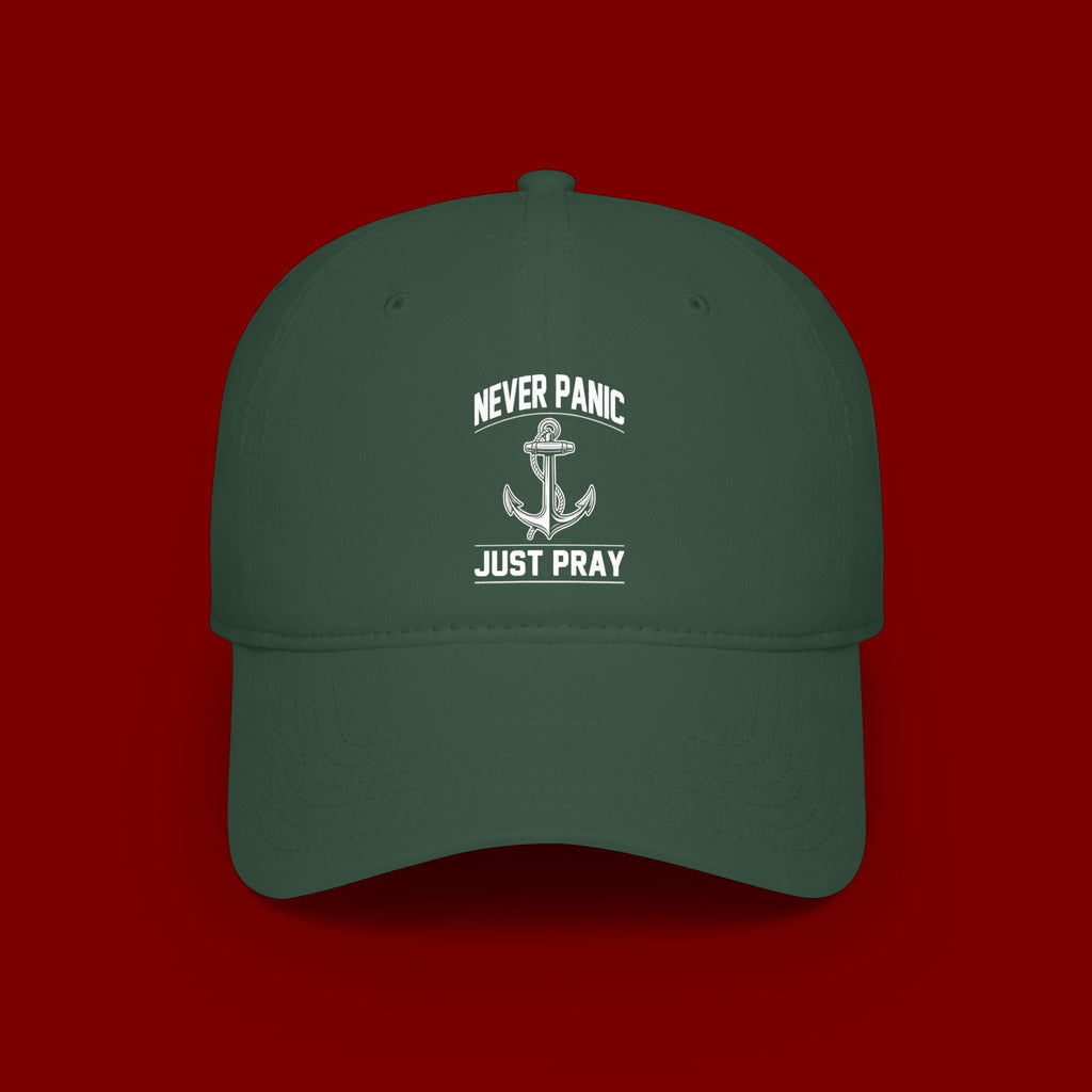 Never Panic Just Pray Anchor Baseball Cap — Faith-Inspired Low Profile Hat