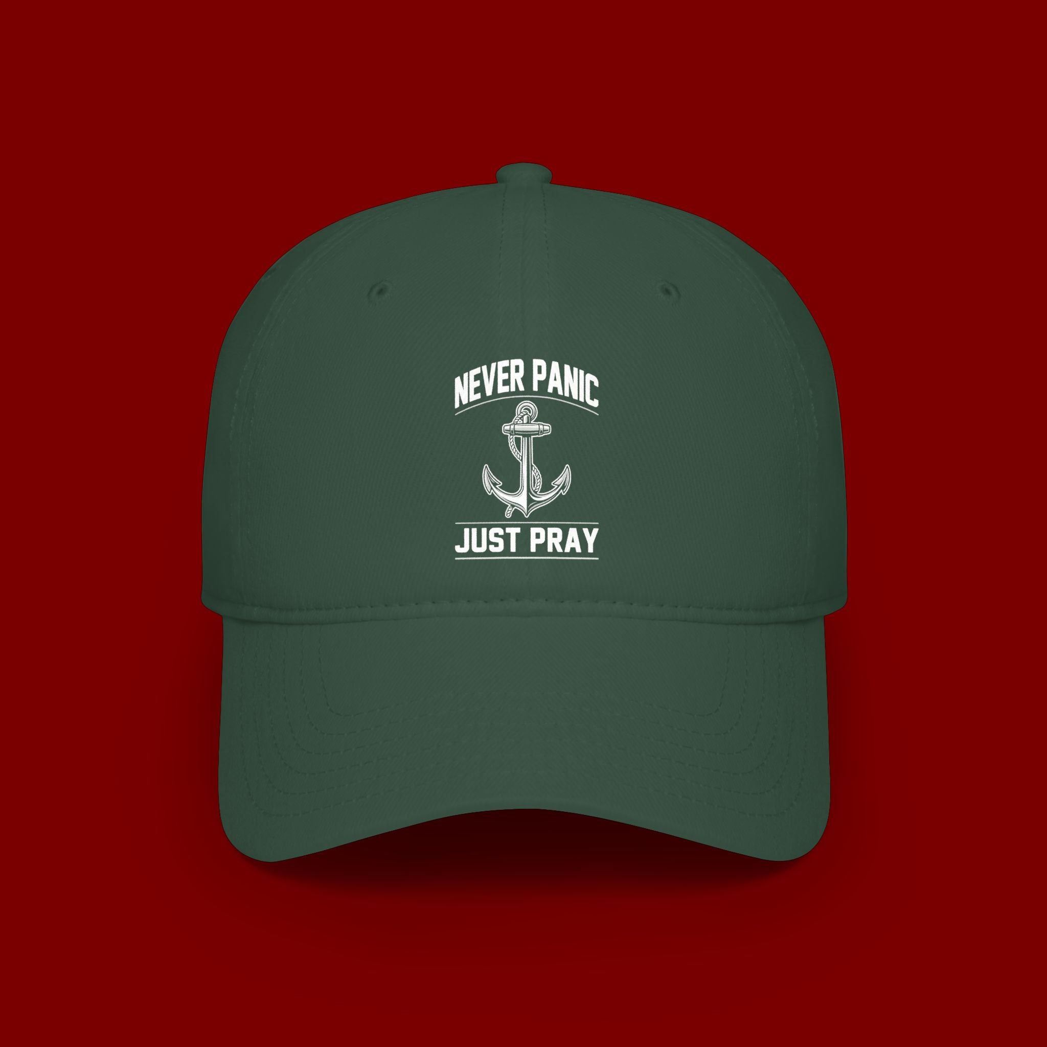 Never Panic Just Pray Anchor Baseball Cap — Faith-Inspired Low Profile Hat