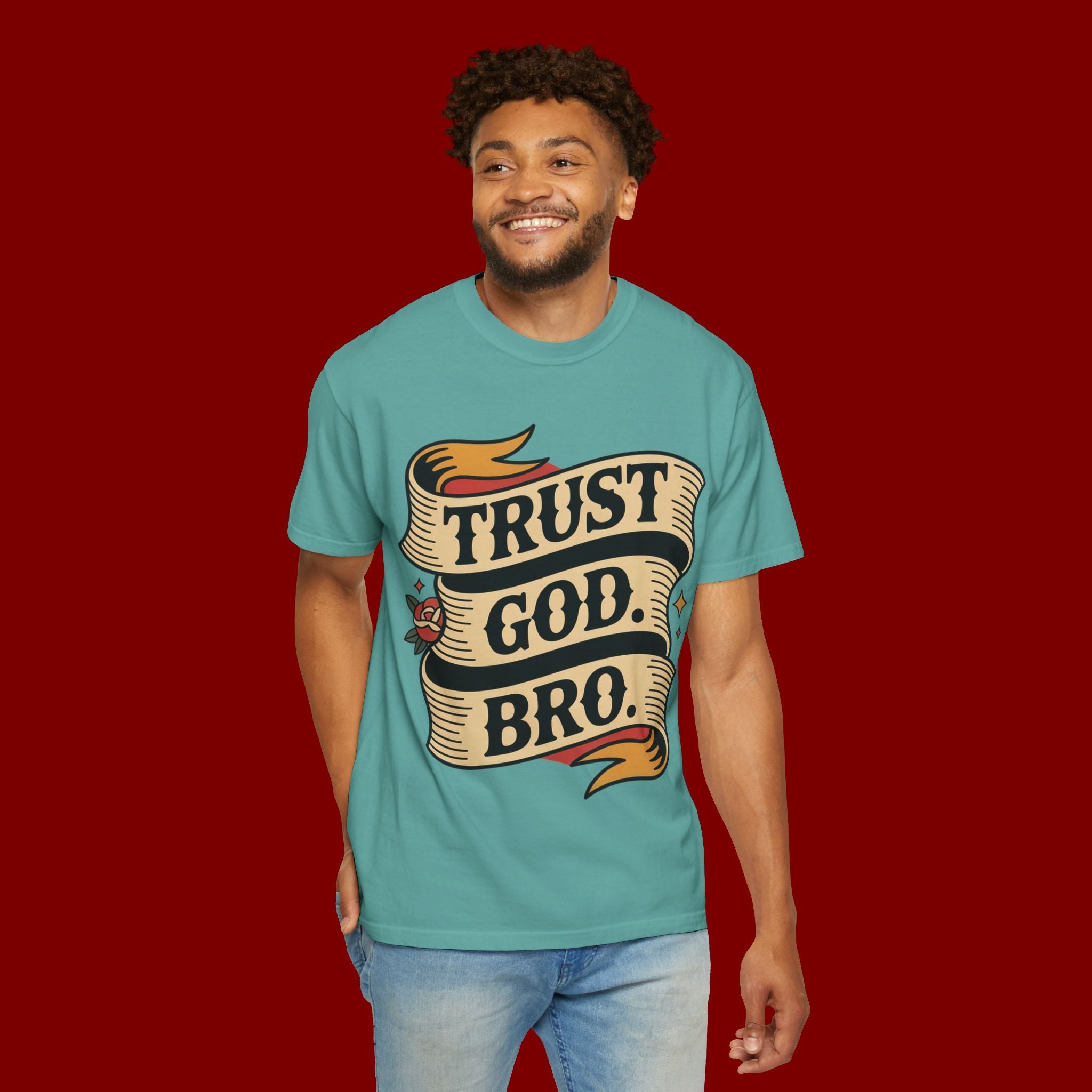 Trust God, Bro T-Shirt — Retro Ribbon Faith Tee