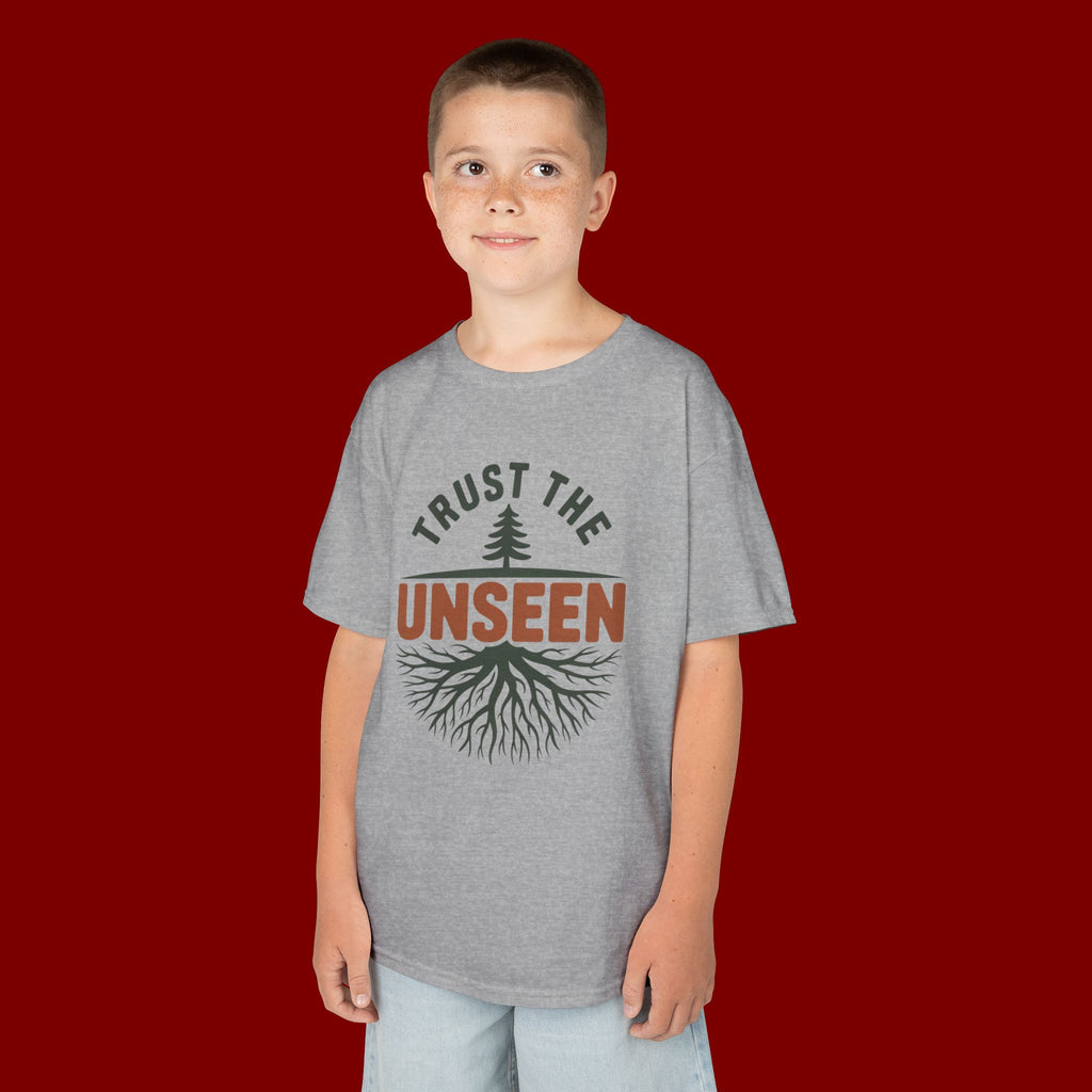 Kids T‑Shirt — "Trust the Unseen" Tree & Roots Inspirational Graphic