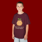 Kids Tee — "When GOD steps in, Miracles happen." Inspirational Christian T‑Shirt with Sprout Pot Design