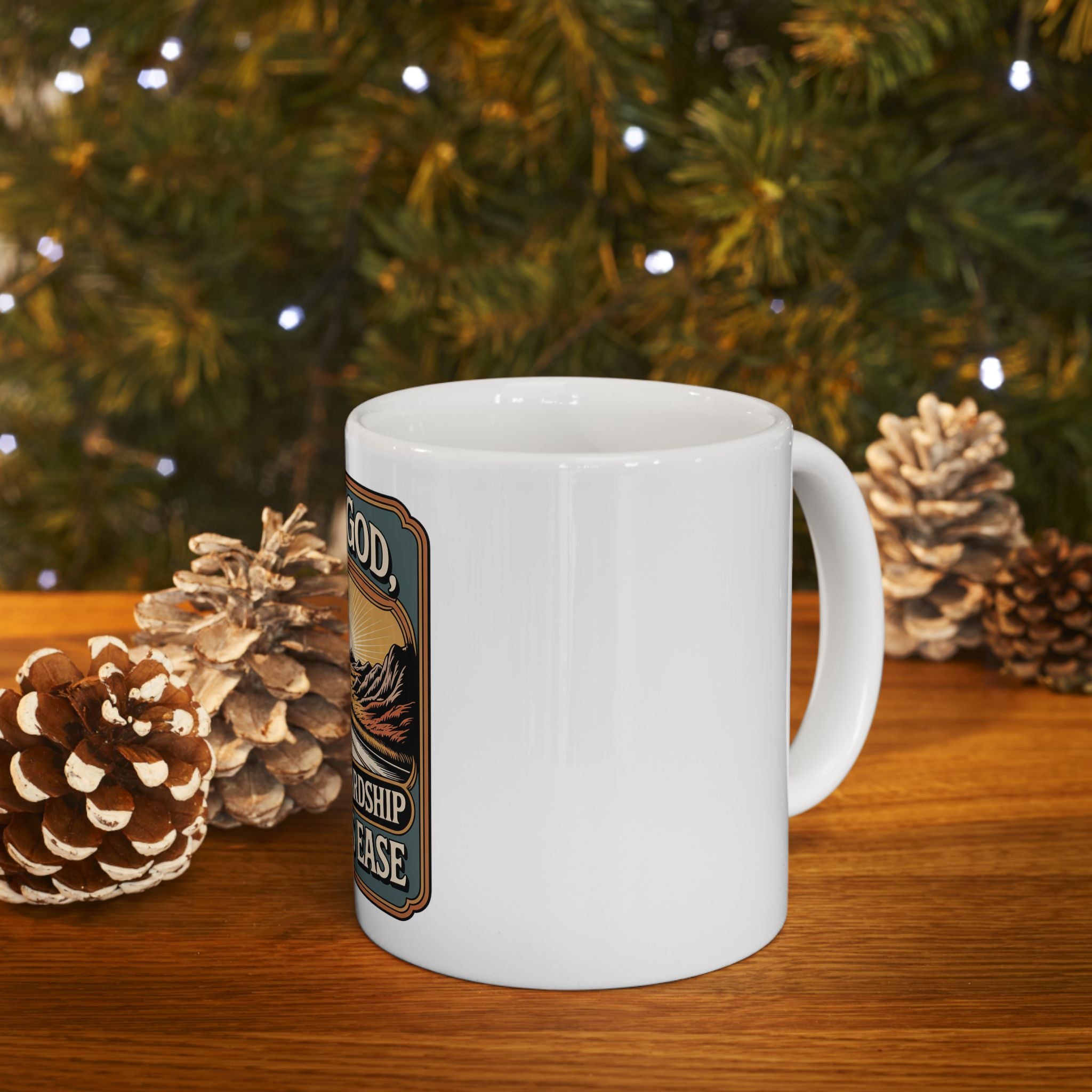 Inspirational Christian Mug - "With God Every Hardship Brings Ease" Scenic Faith Coffee Cup (11oz/15oz)
