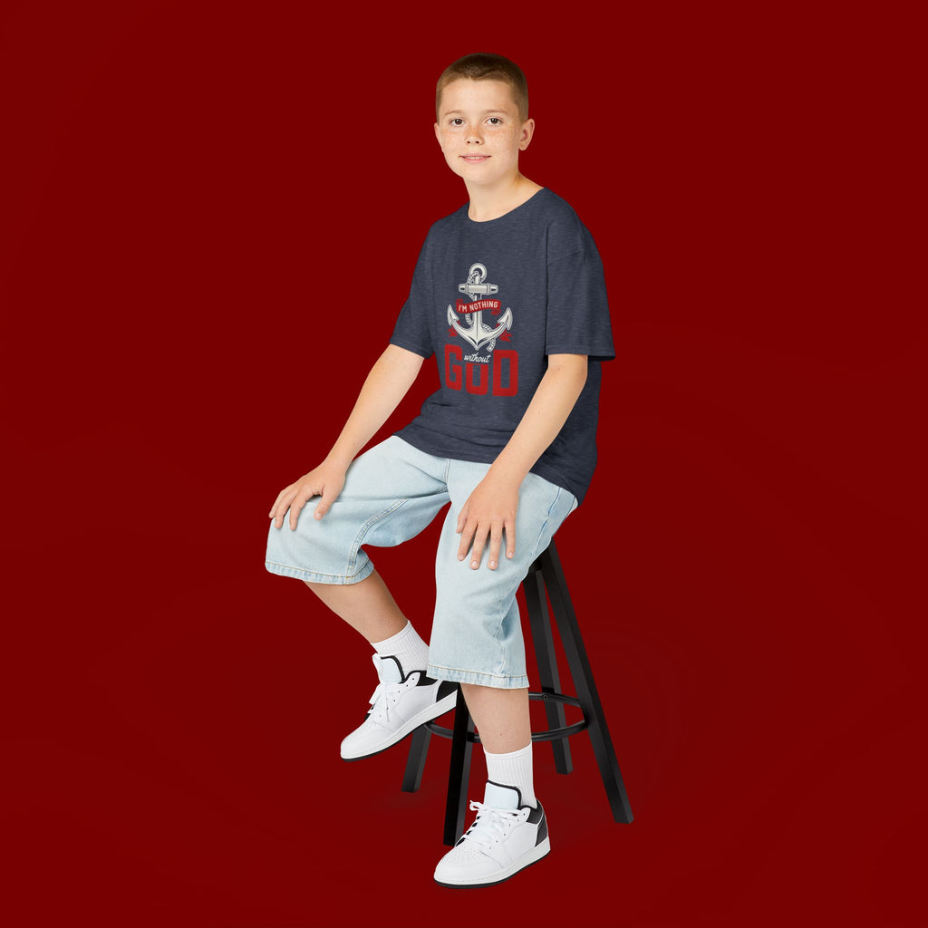 Kids Anchor T‑Shirt – "I'm Nothing Without God" Christian Tee for Boys & Girls