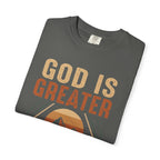 God Is Greater Mountain T-Shirt — Christian Faith Graphic Tee