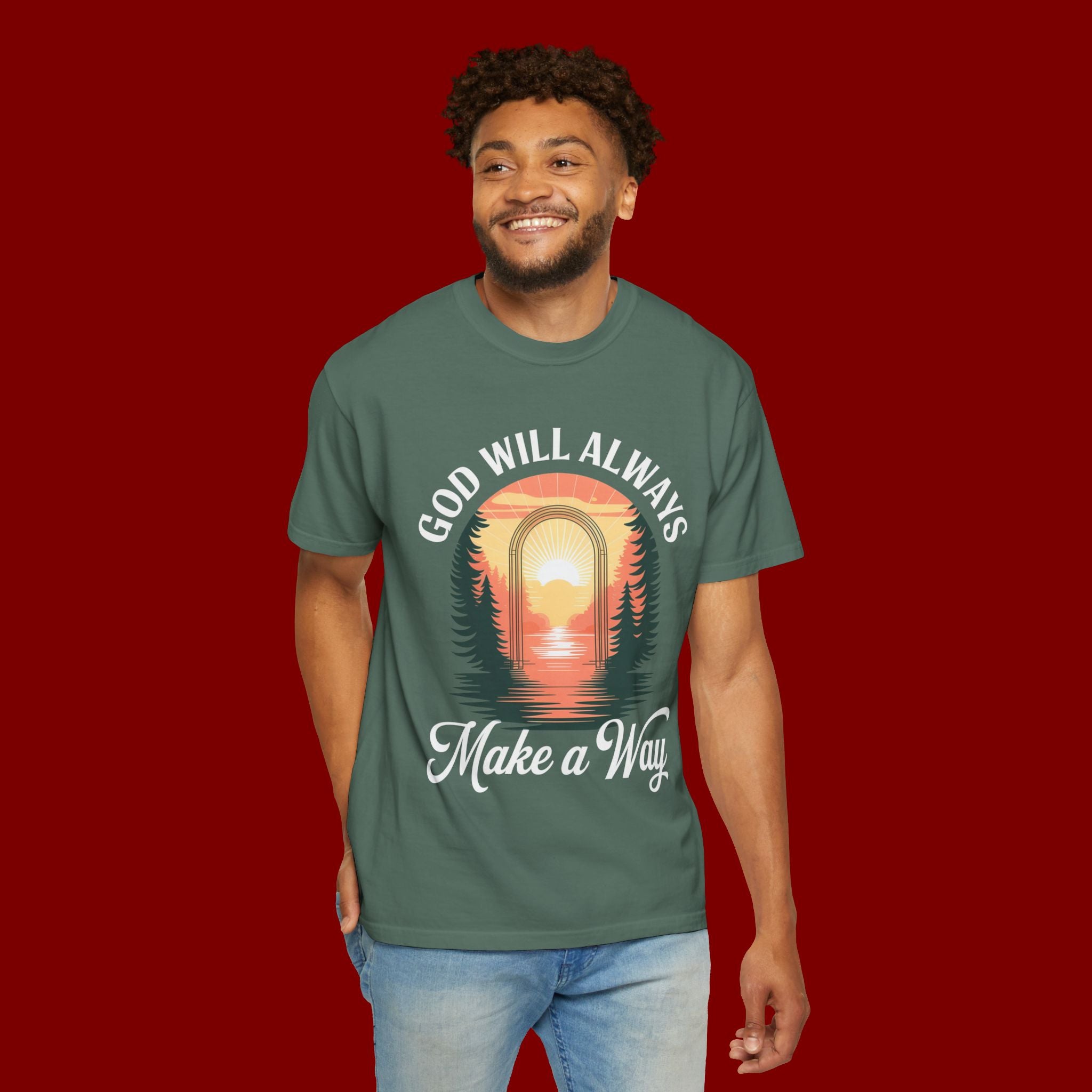 Make a Way Christian T-Shirt — 'God Will Always Make a Way' Sunset Faith Tee