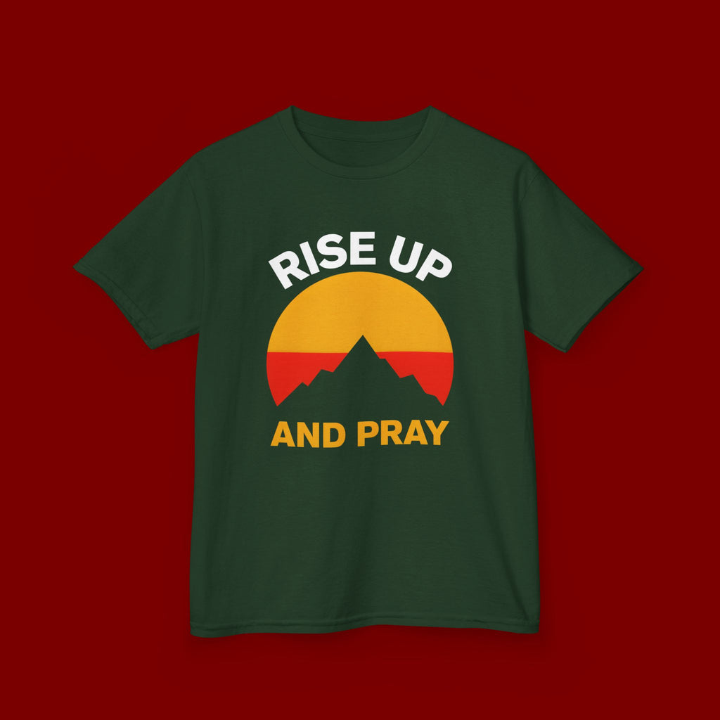 Kids Tee — "Rise Up and Pray" Mountain Sunrise Faith T‑Shirt