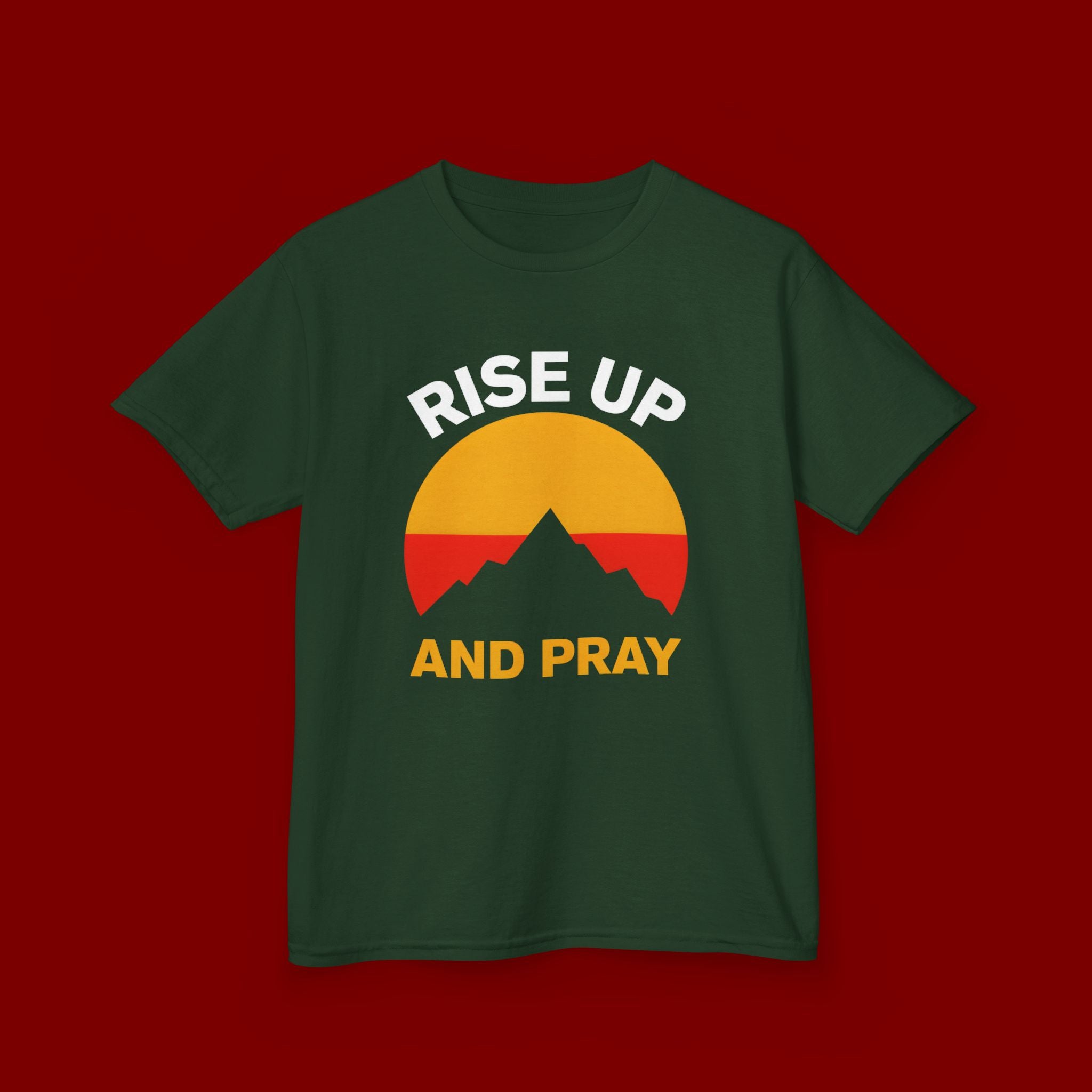 Kids Tee — "Rise Up and Pray" Mountain Sunrise Faith T‑Shirt