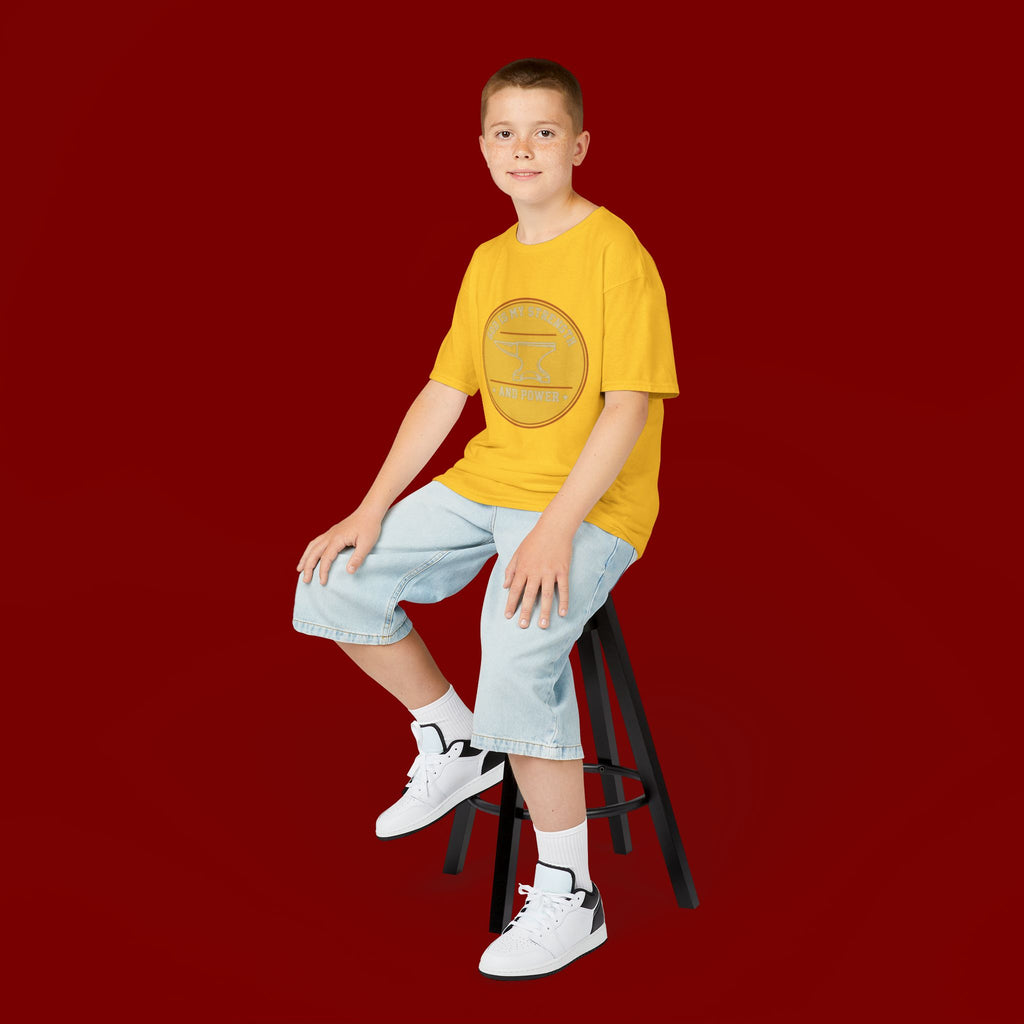 Kids Tee — "God Is My Strength and Power" Anvil & Anvil-Forge Christian Youth Shirt
