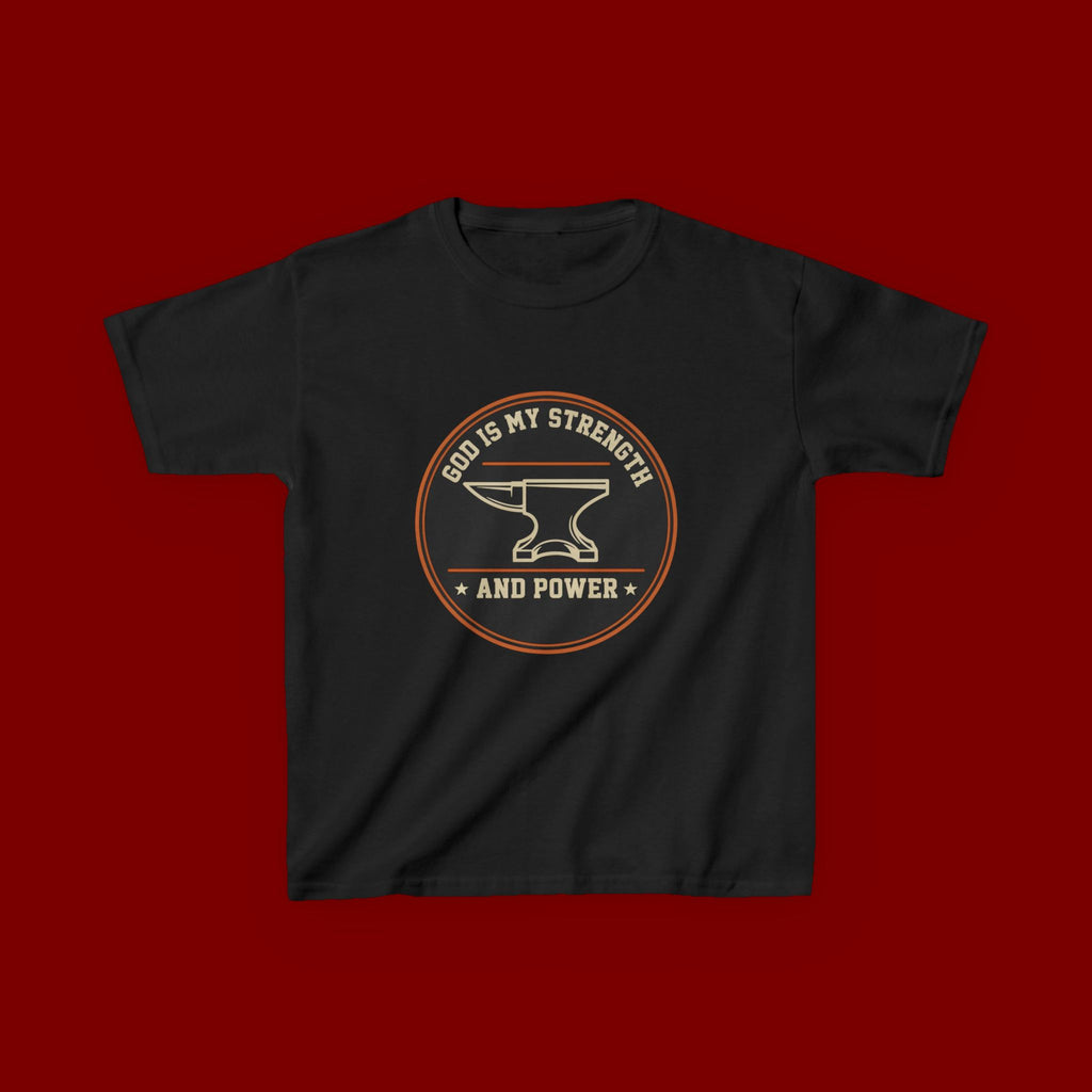 Kids Tee — "God Is My Strength and Power" Anvil & Anvil-Forge Christian Youth Shirt