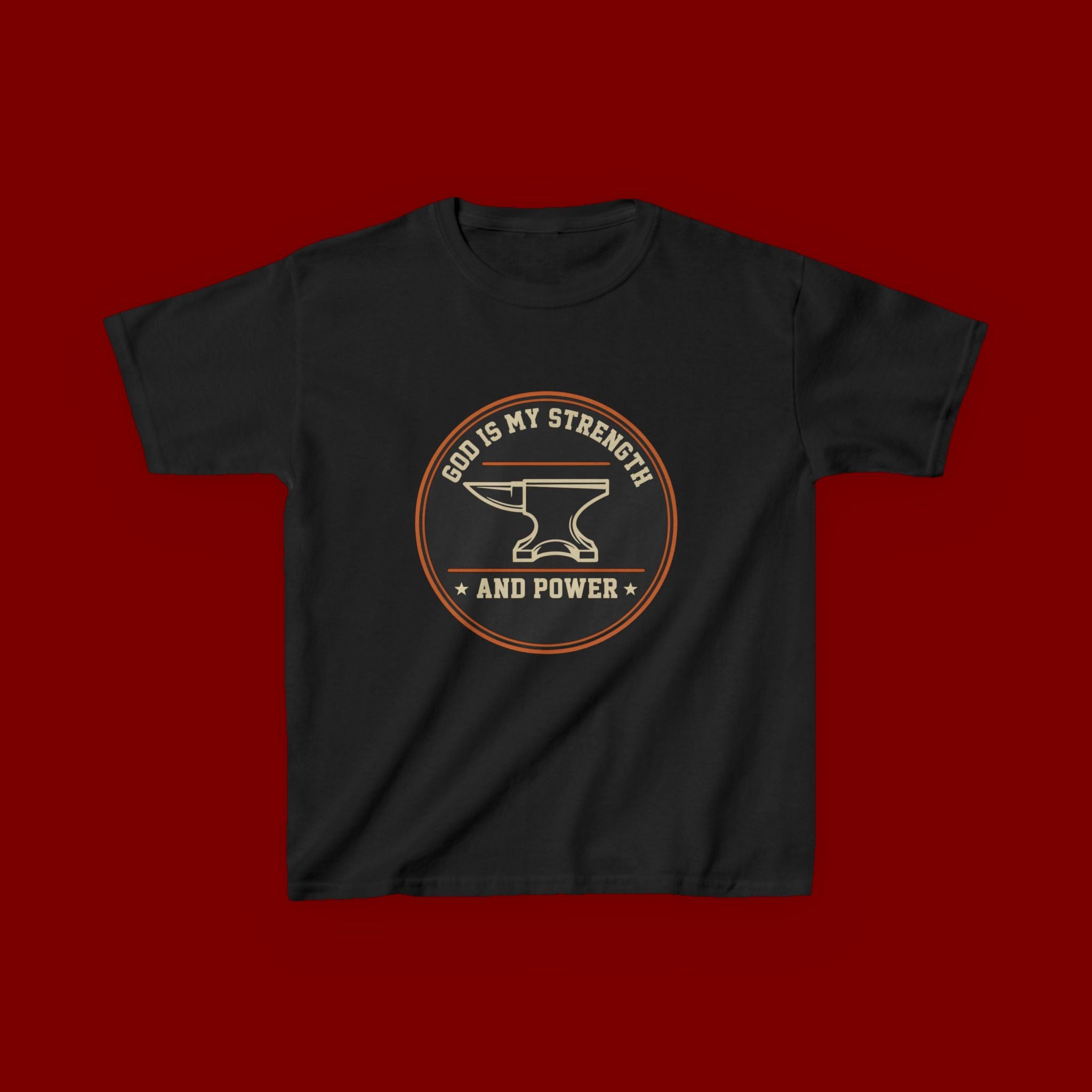 Kids Tee — "God Is My Strength and Power" Anvil & Anvil-Forge Christian Youth Shirt