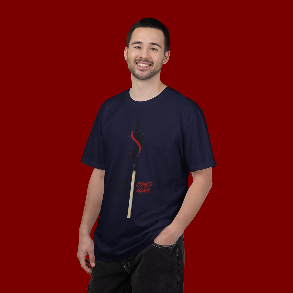Matchstick Graphic Tee — "Time Never" Minimalist Smoky Design