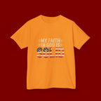Kids Tee — "My Faith in God is Solid" Patriotic Christian T-Shirt