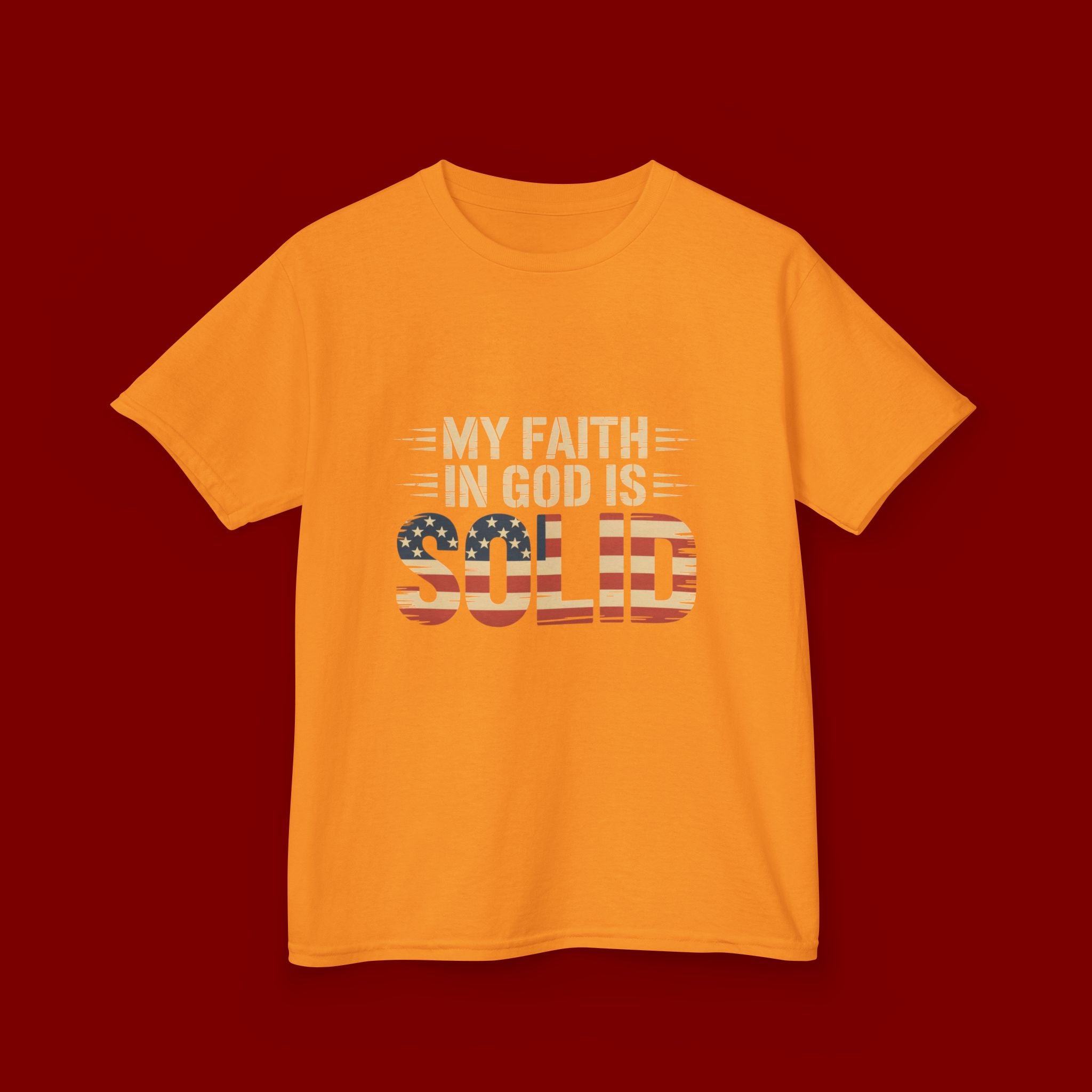 Kids Tee — "My Faith in God is Solid" Patriotic Christian T-Shirt