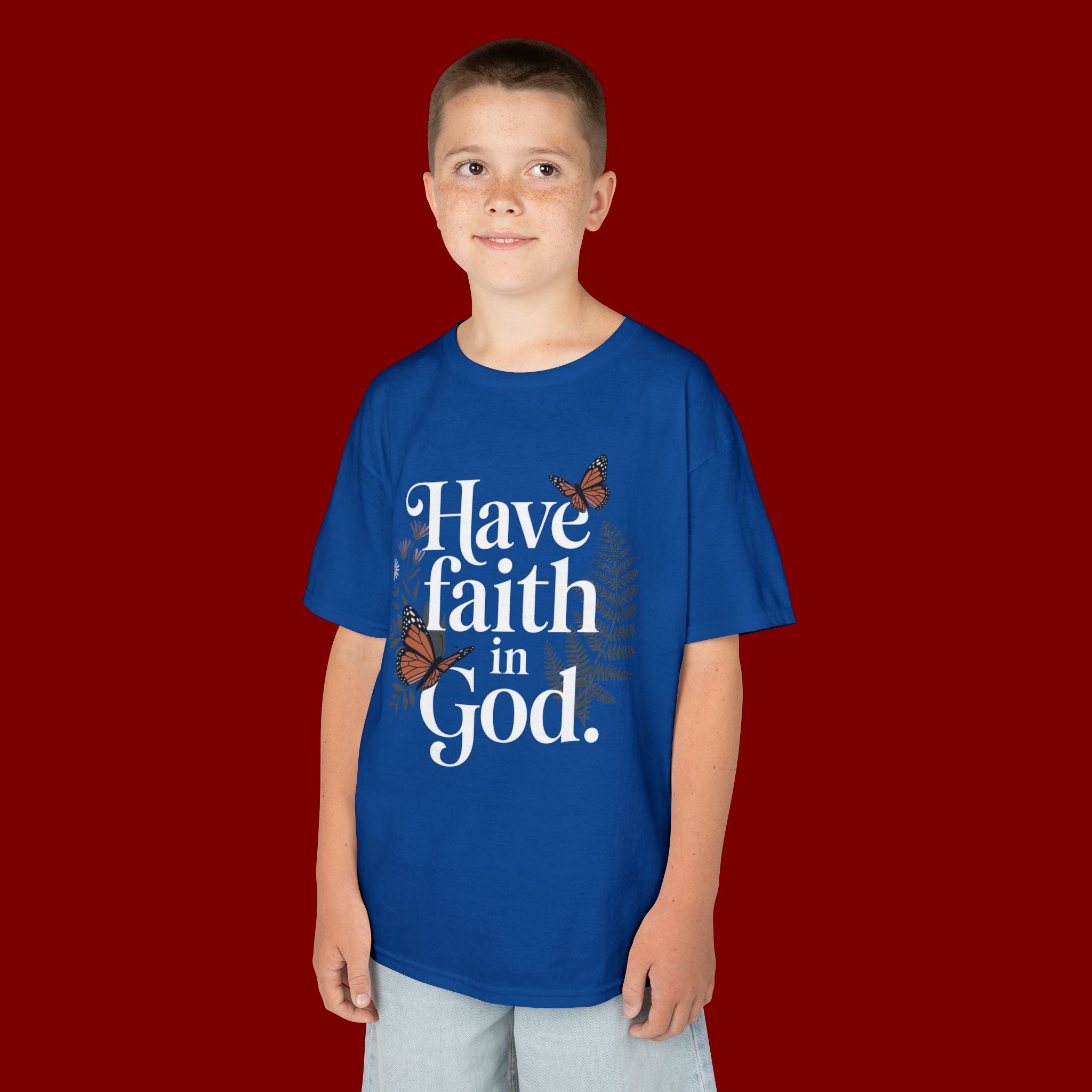 Kids Tee — "Have Faith in God" Floral Christian Youth T‑Shirt