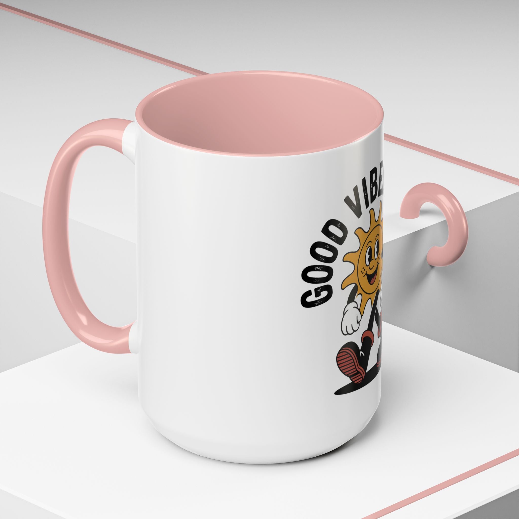 Good Vibes Only Coffee Mug - Retro Sun Cartoon Accent Mug (11/15oz)