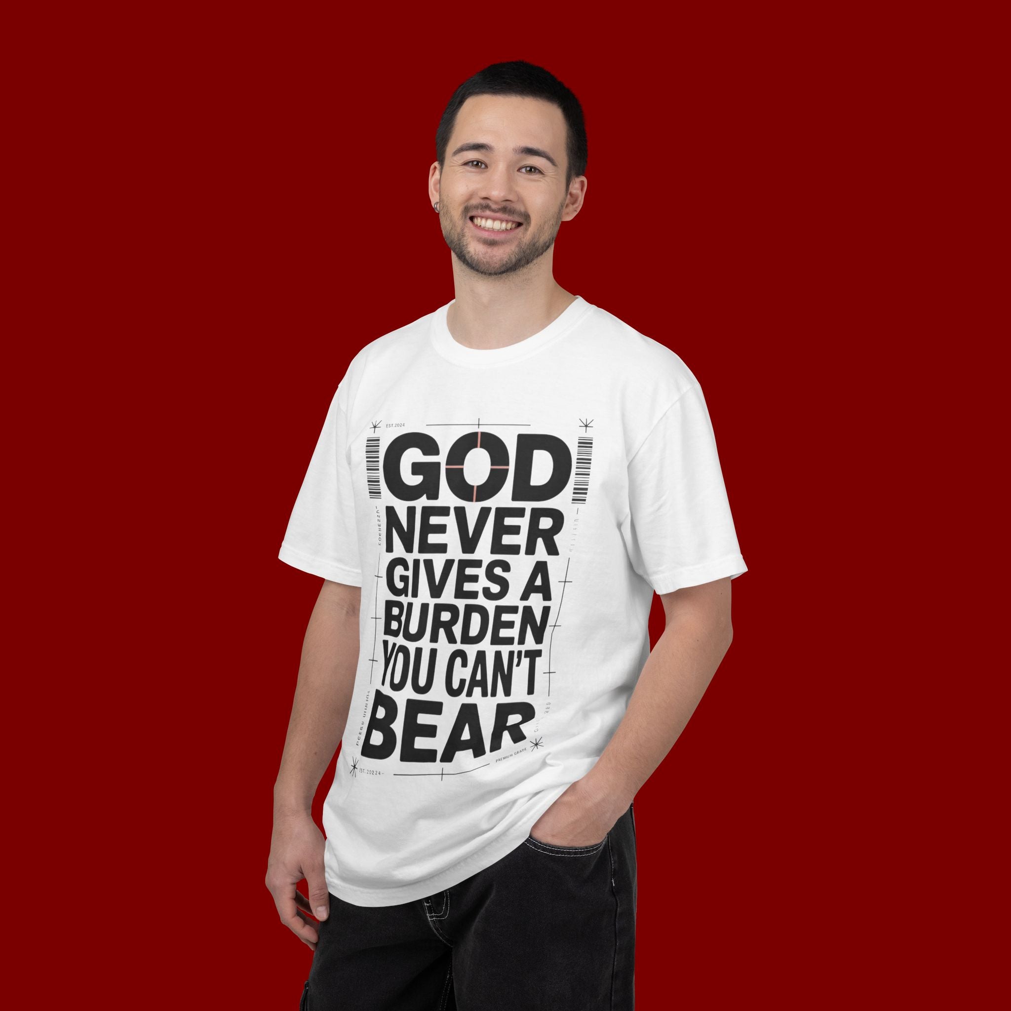 Christian Inspirational T-Shirt — "God Never Gives a Burden You Can't Bear" Motivational Tee