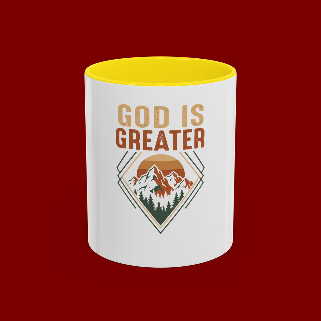 God Is Greater Mountain Coffee Mug — Inspirational Christian Accent Mug
