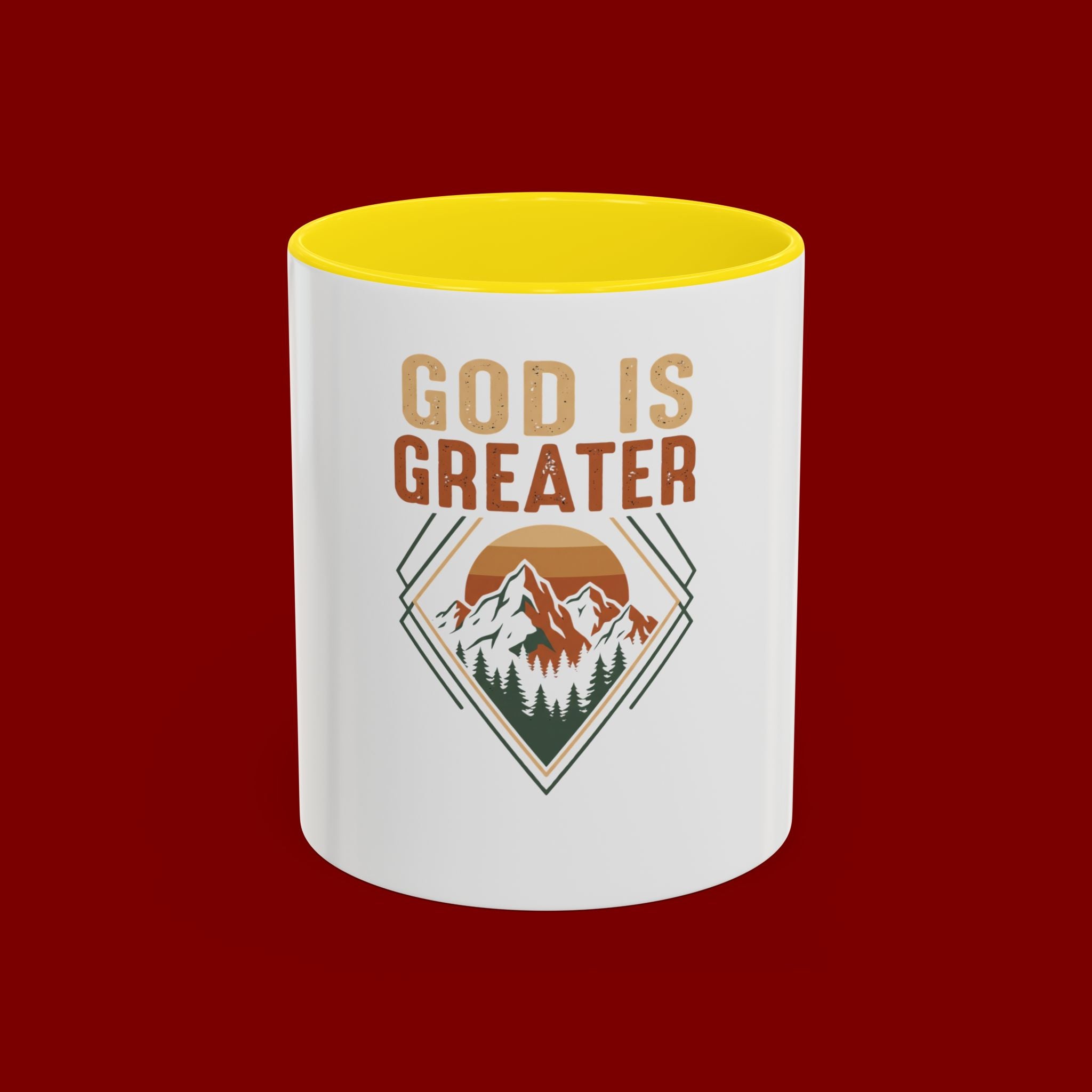 God Is Greater Mountain Coffee Mug — Inspirational Christian Accent Mug