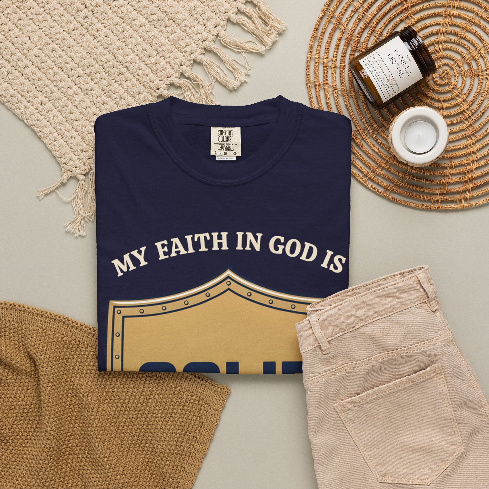 Solid Faith Shield T-Shirt — "My Faith in God Is Solid" Christian Tee