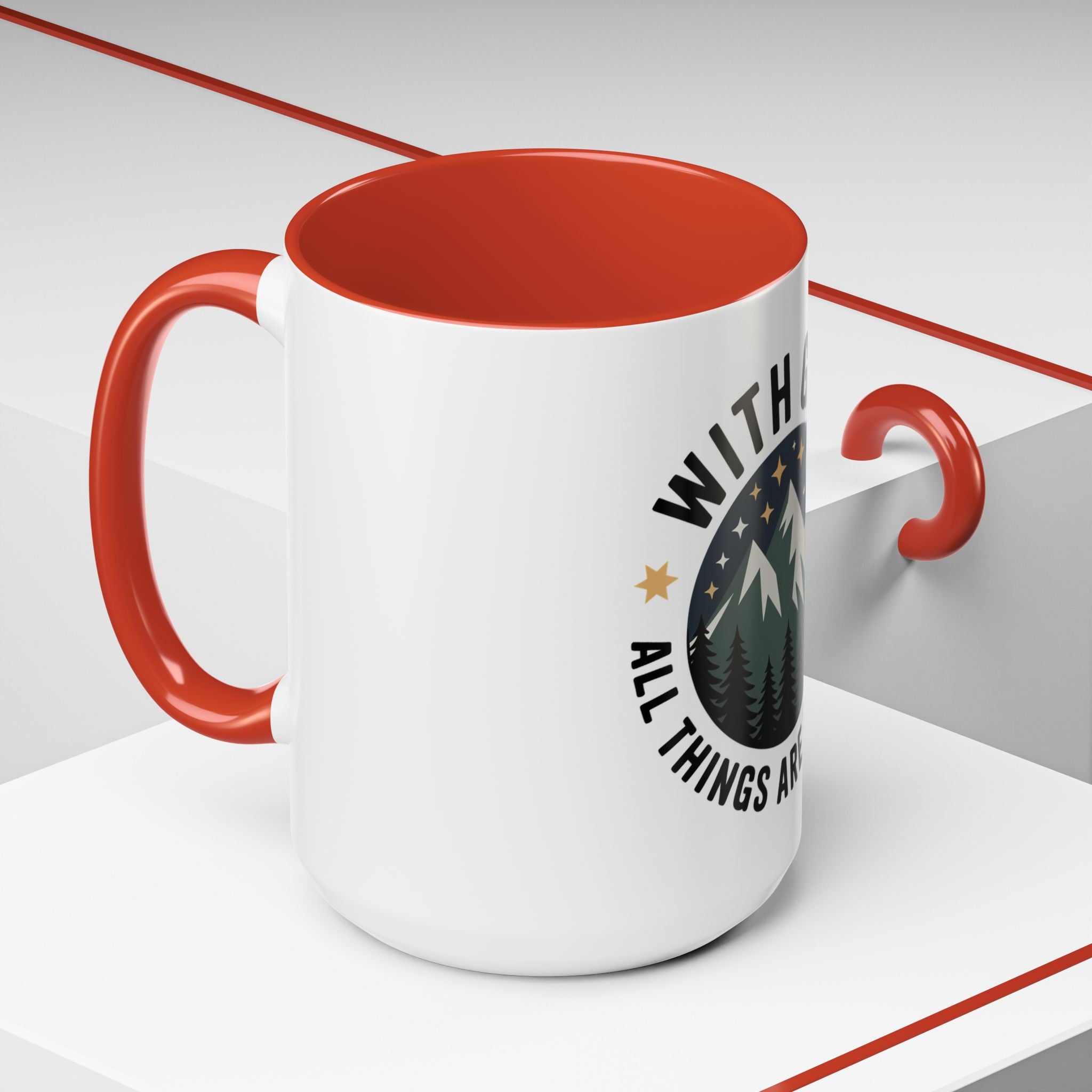 With God All Things Are Possible Accent Coffee Mug — Inspirational Faith Mountain Mug (11/15oz)