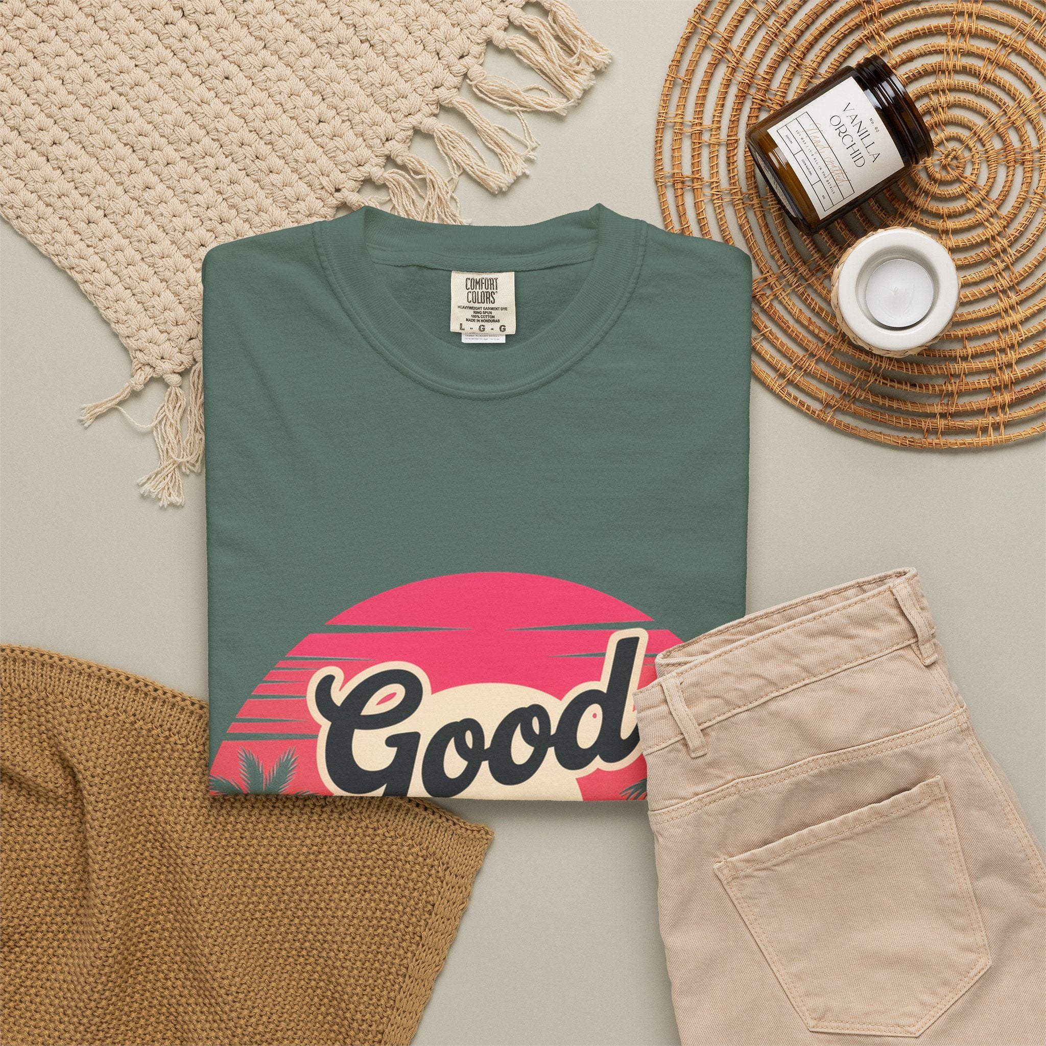 Good Vibes Only T-Shirt — Retro Sunset Palm Tee