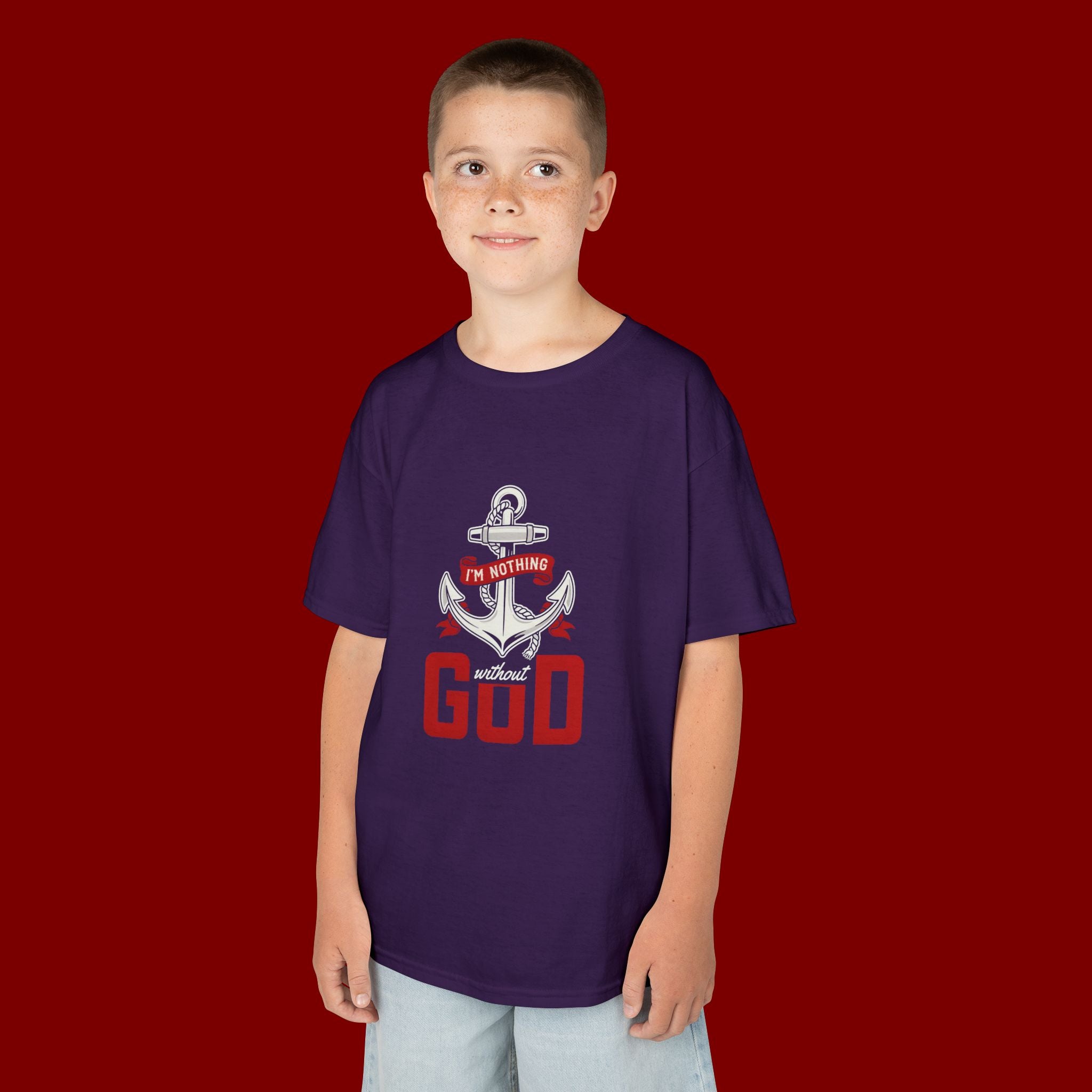 Kids Anchor T‑Shirt – "I'm Nothing Without God" Christian Tee for Boys & Girls