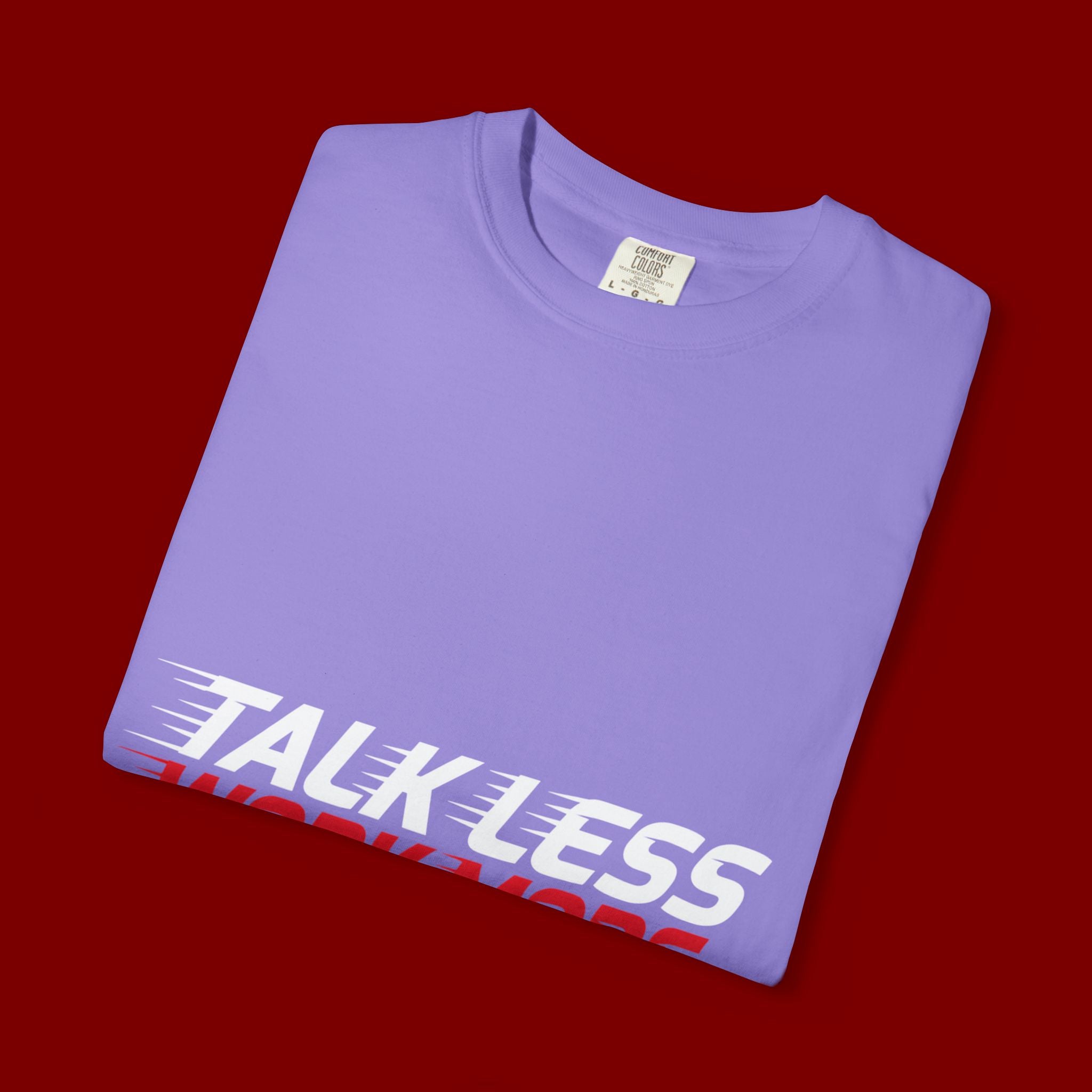 Work More Graphic T-Shirt — Bold Red Minimalist Slogan Tee