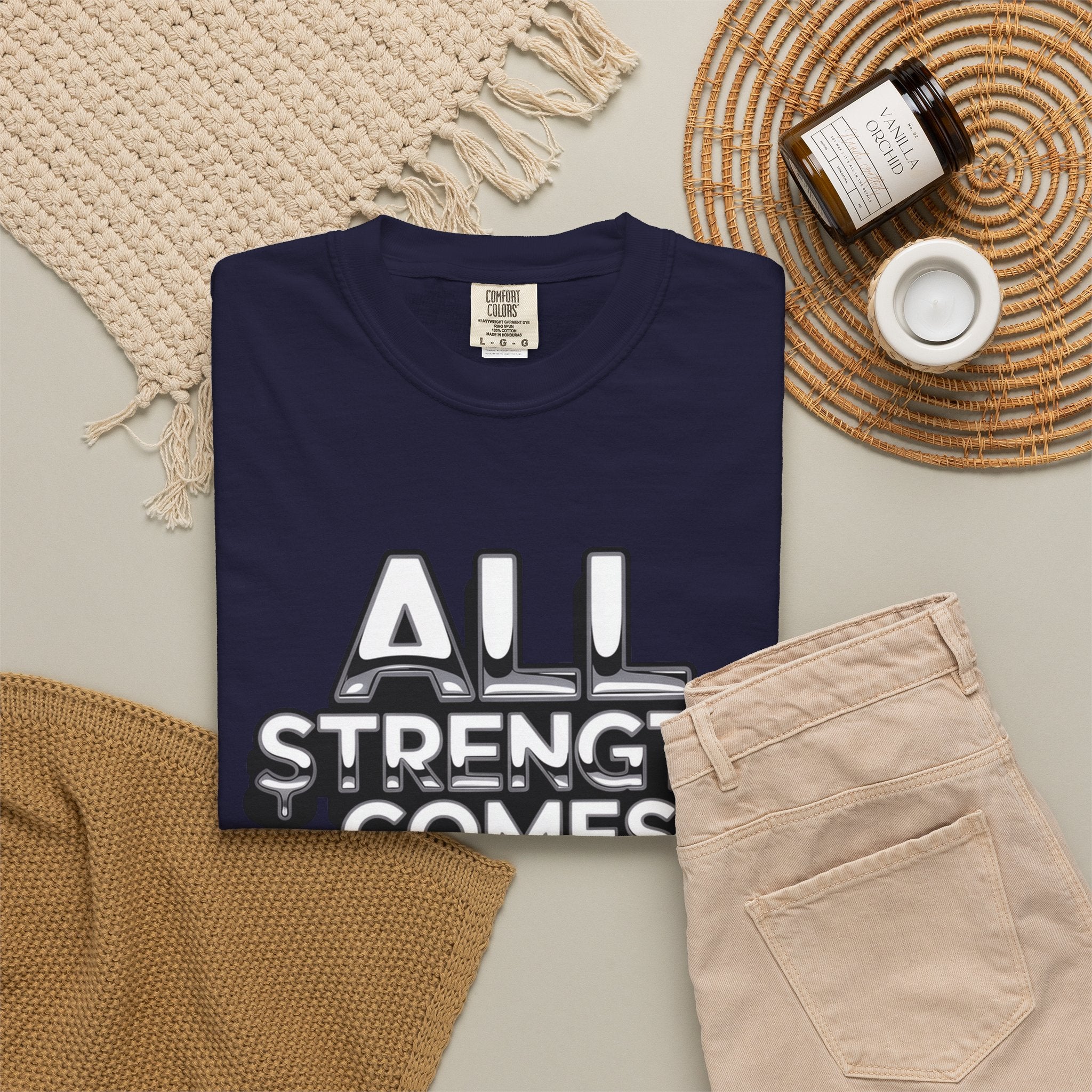 All Strength Comes From God T-Shirt — Christian Faith Graphic Tee