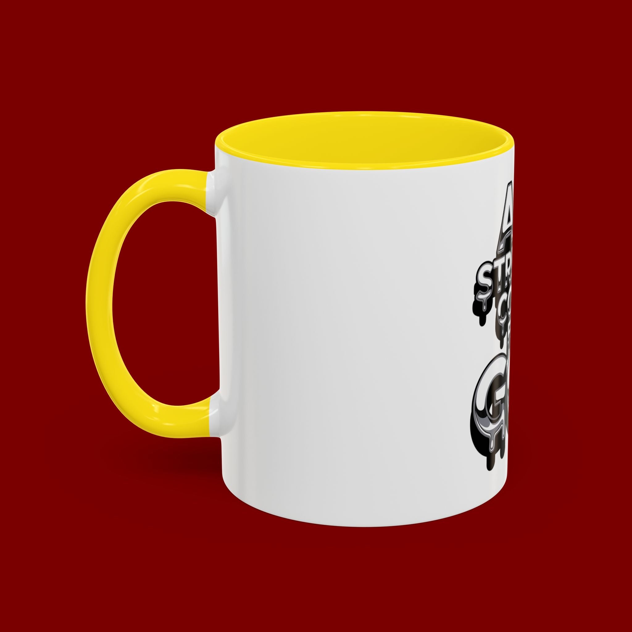 Ceramic Mug — "All Strength Comes From God" Black Accent Coffee Cup (11/15 oz)