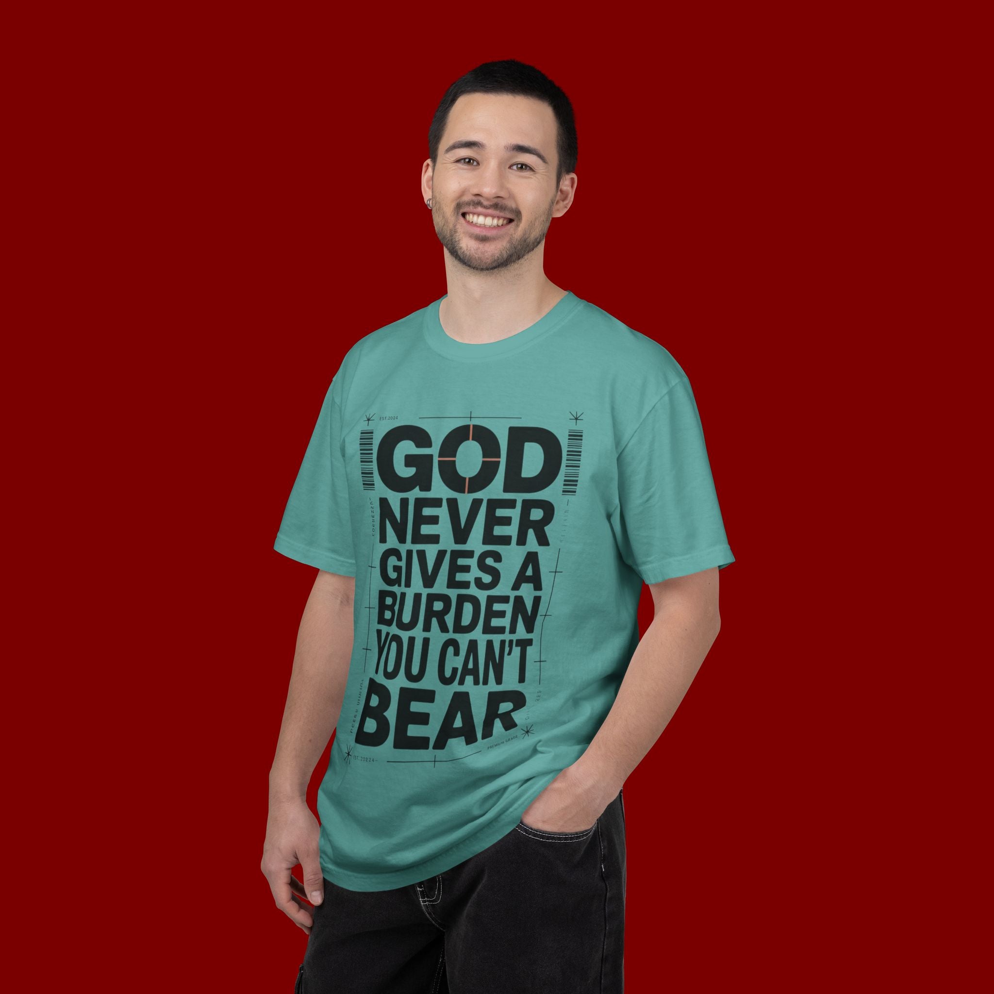 Christian Inspirational T-Shirt — "God Never Gives a Burden You Can't Bear" Motivational Tee